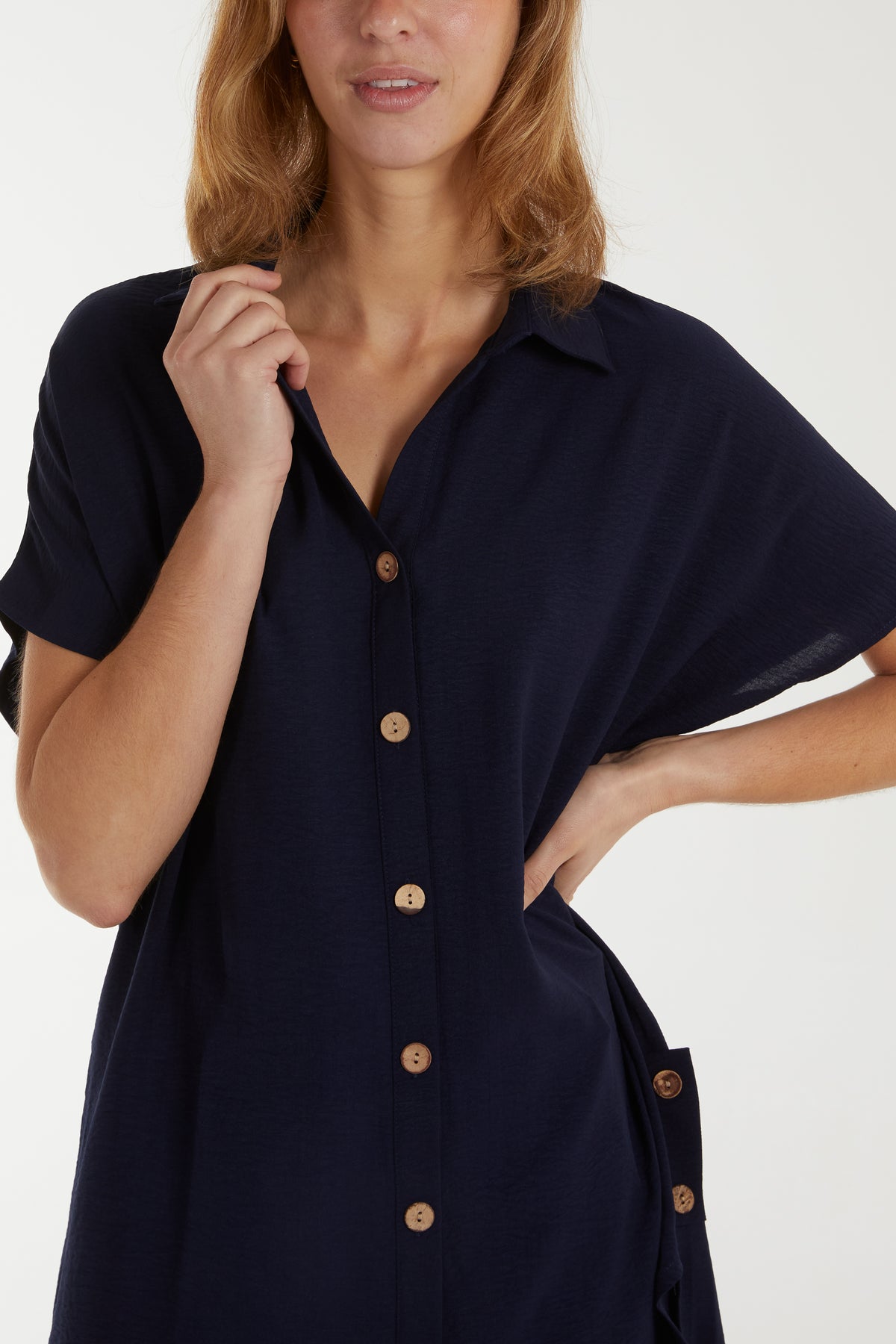 Longline Short Sleeve Button Shirt