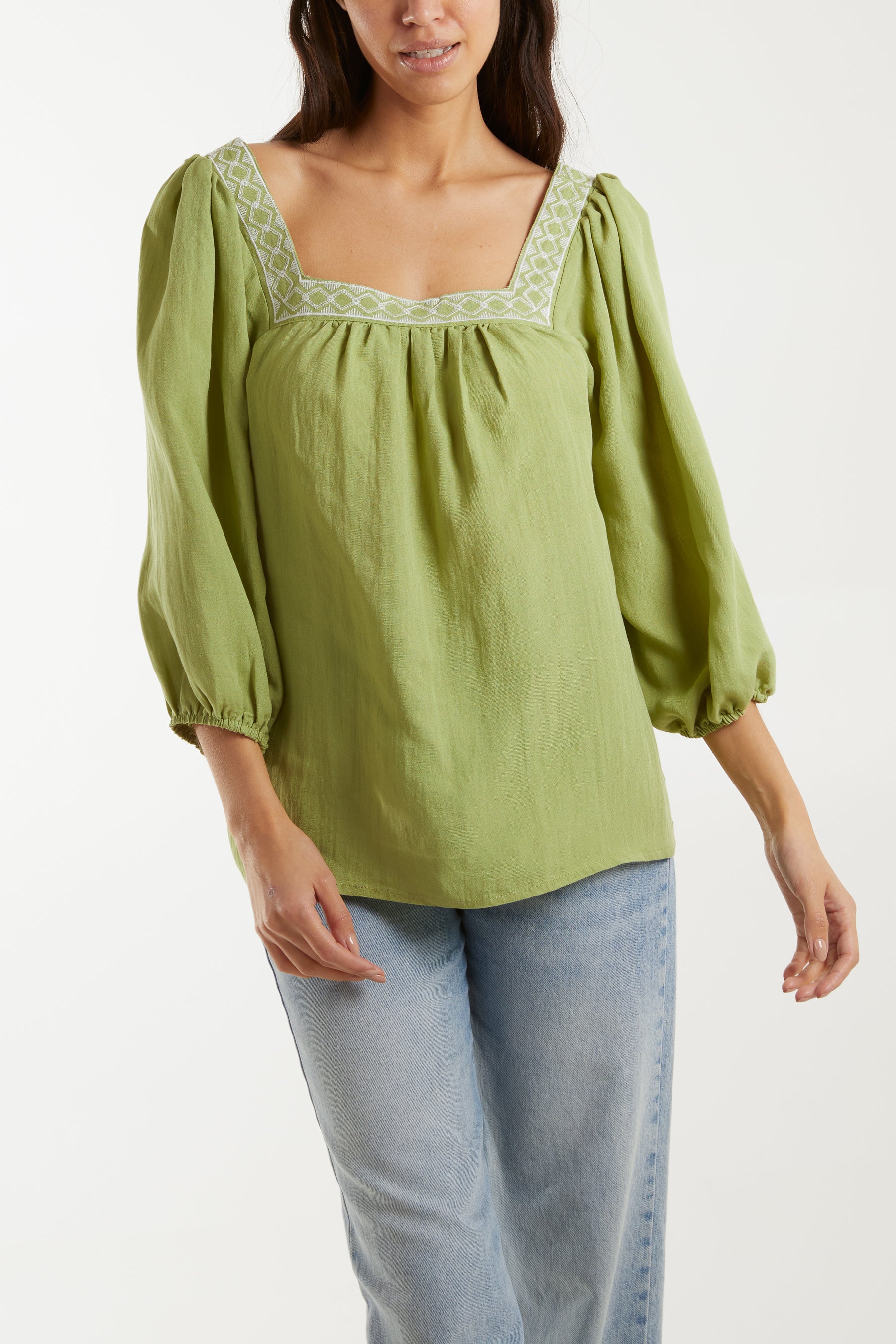 EMBROIDERED SQUARE NECK BLOUSE