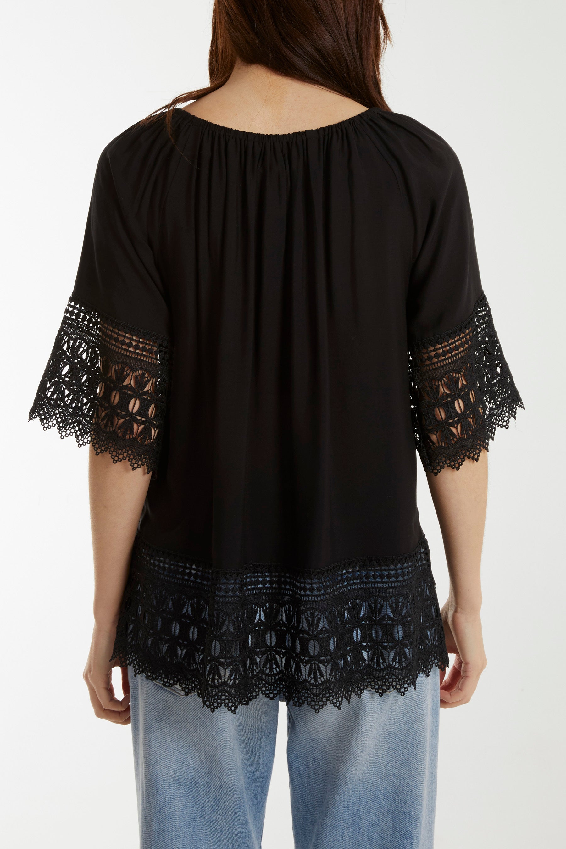 Bardot Crochet Detail Hem Top