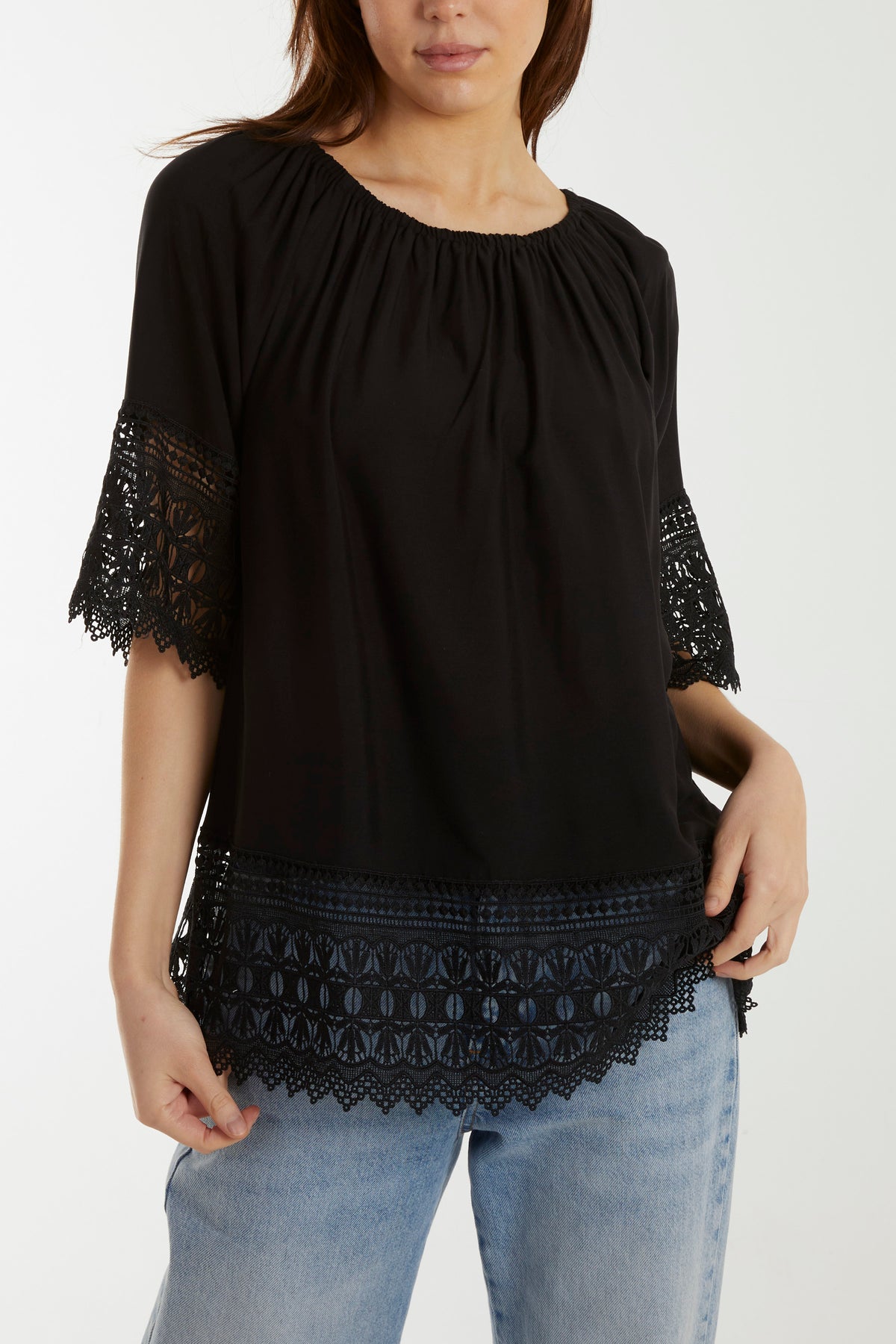 Bardot Crochet Detail Hem Top