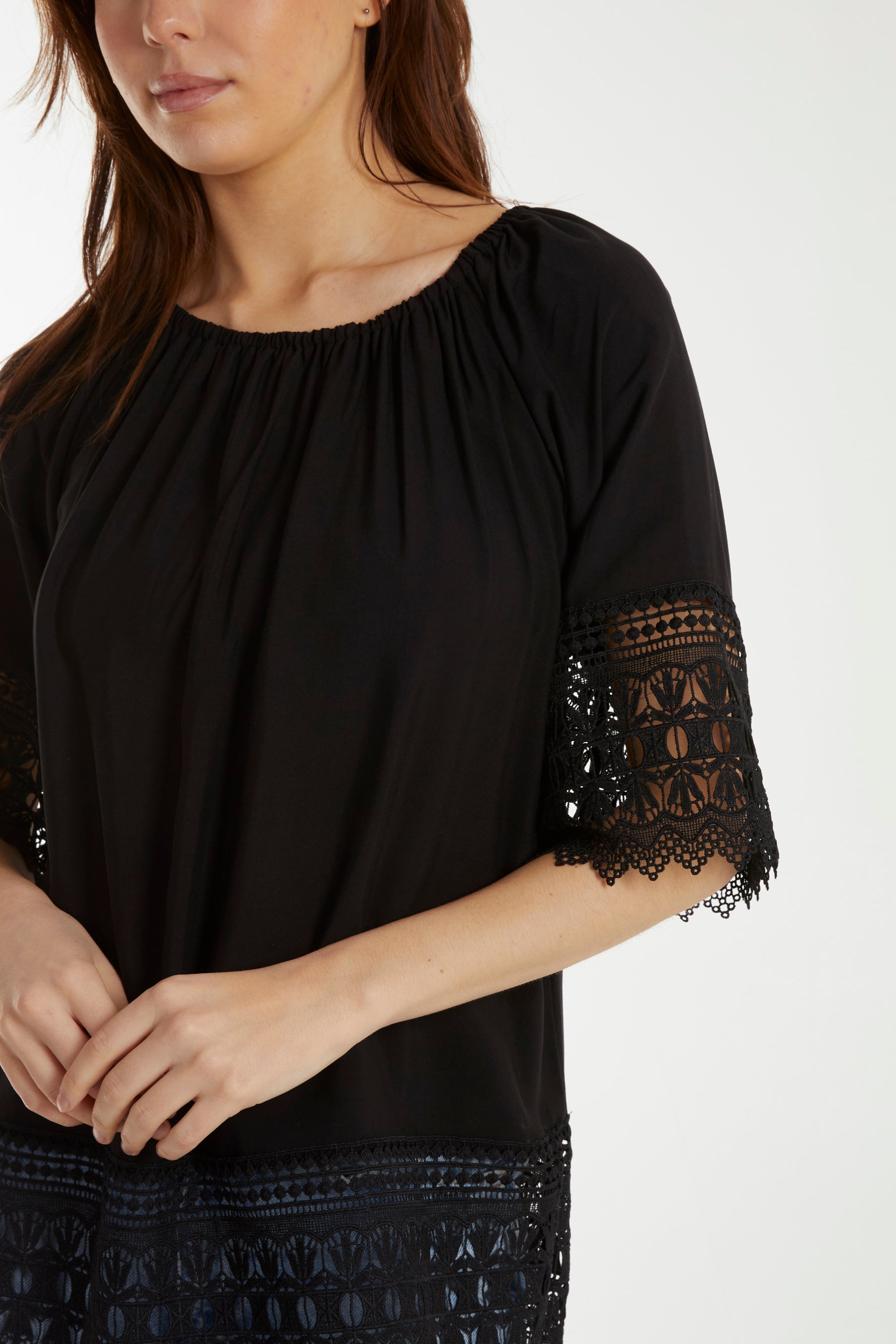 Bardot Crochet Detail Hem Top