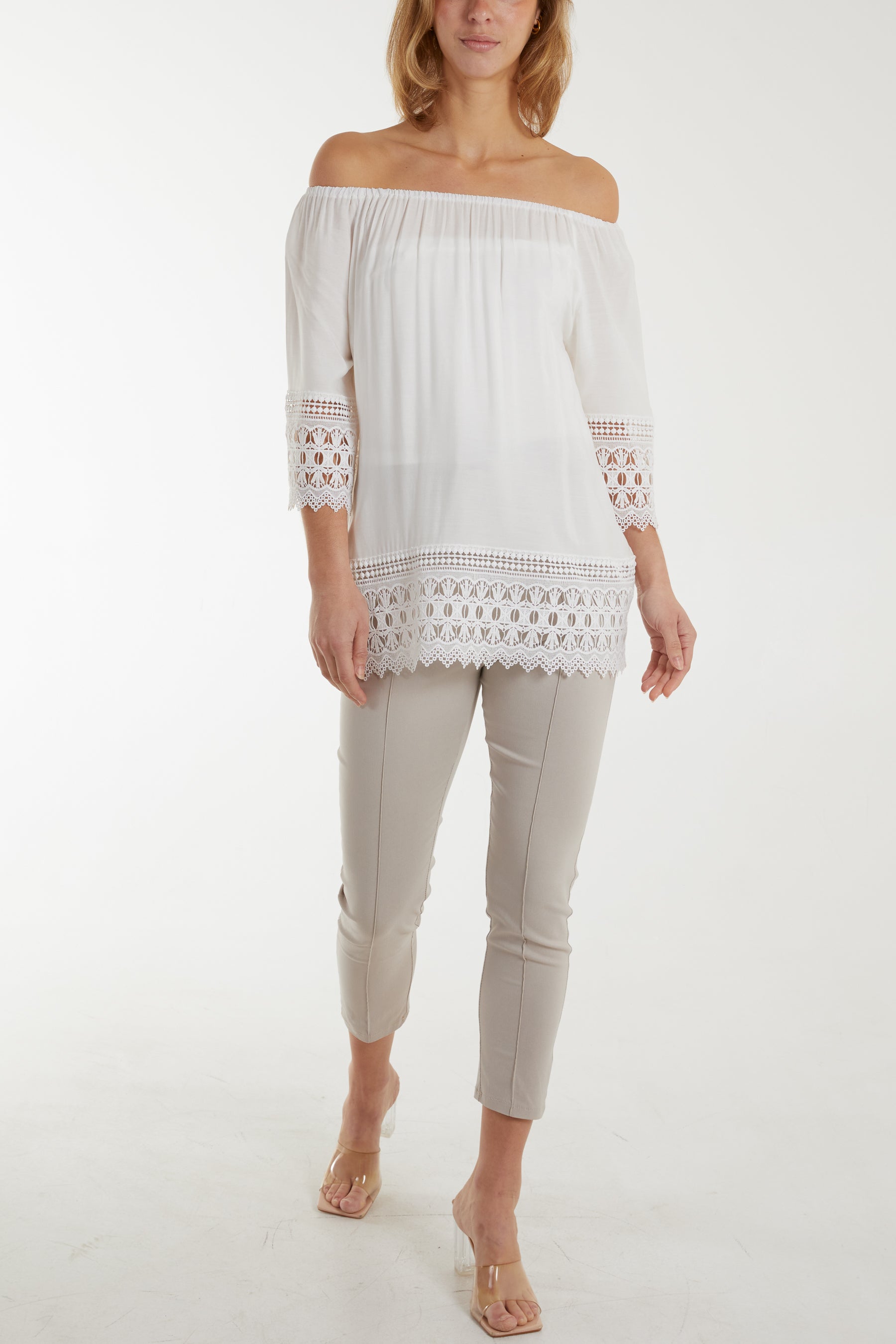 Bardot Crochet Detail Hem Top