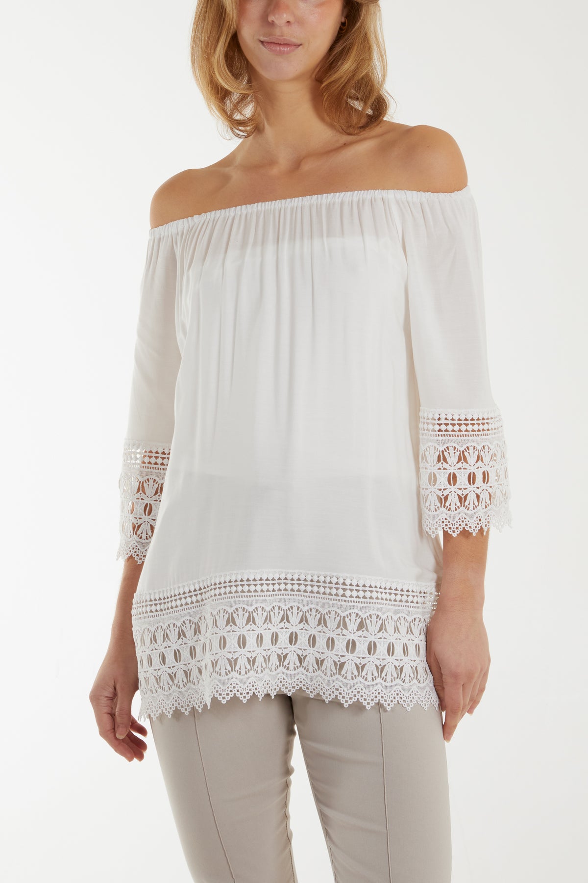 Bardot Crochet Detail Hem Top