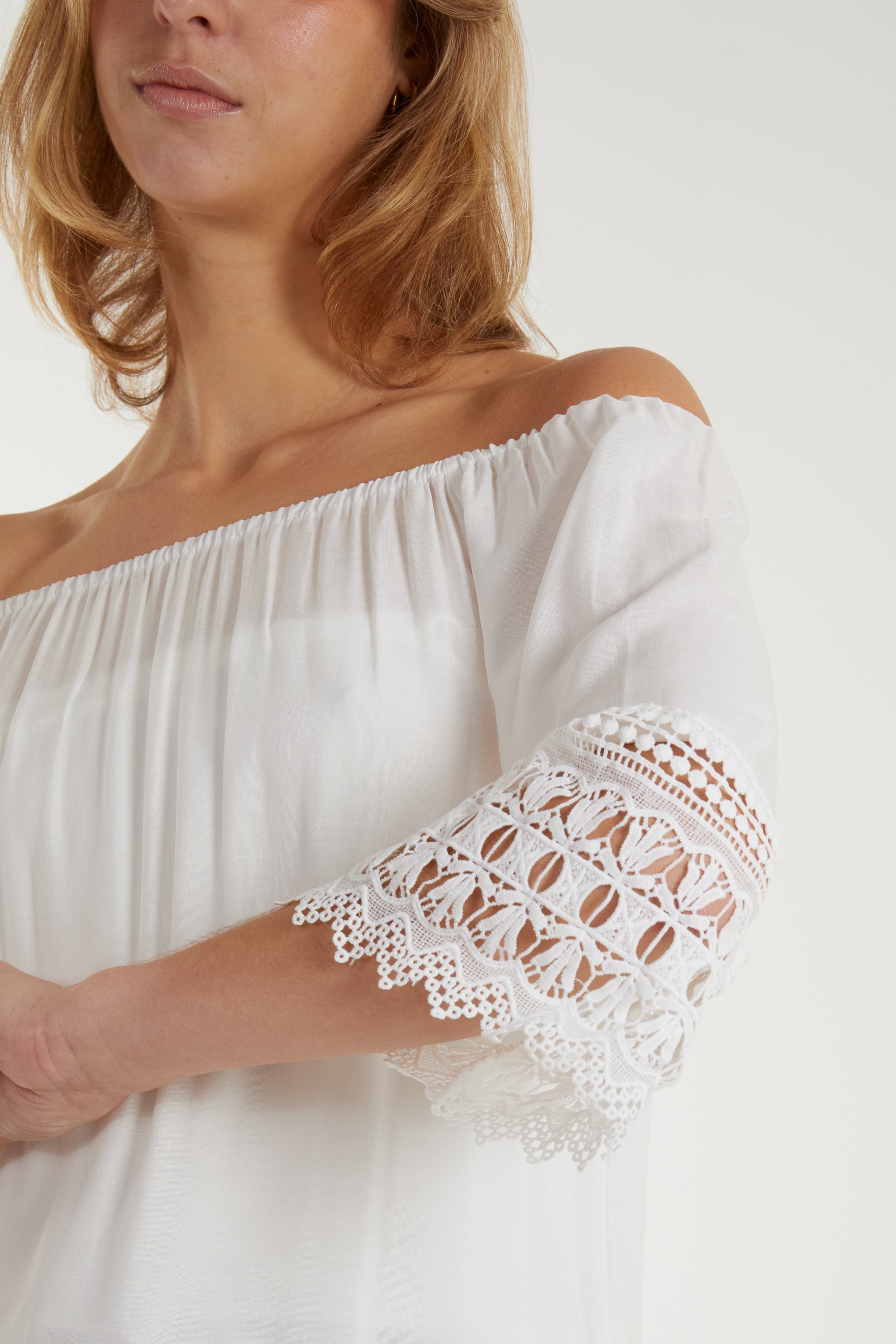 Bardot Crochet Detail Hem Top