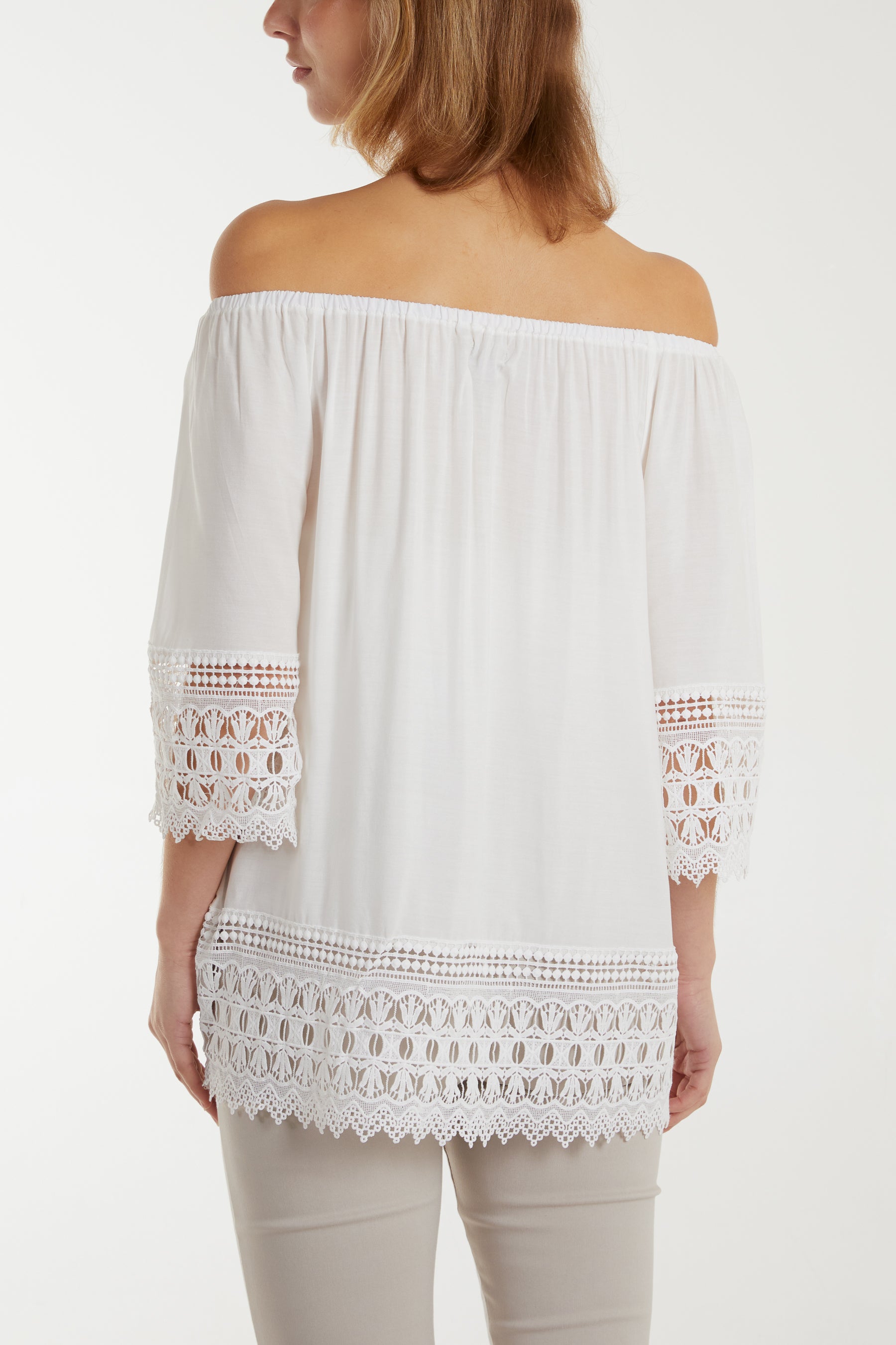 Bardot Crochet Detail Hem Top
