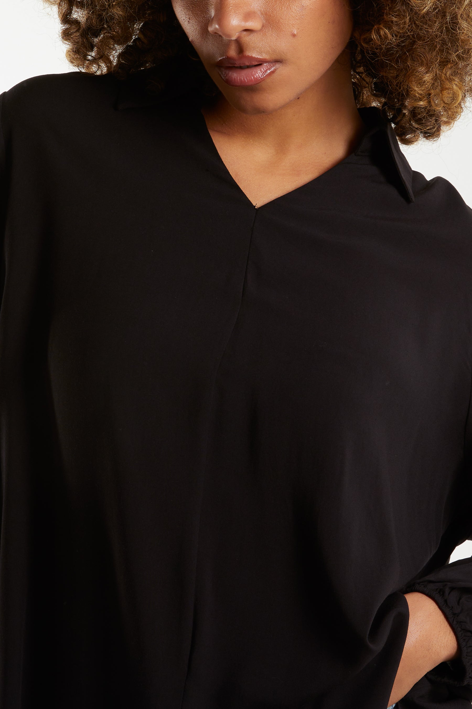 Open Collar Dip Hem Blouse