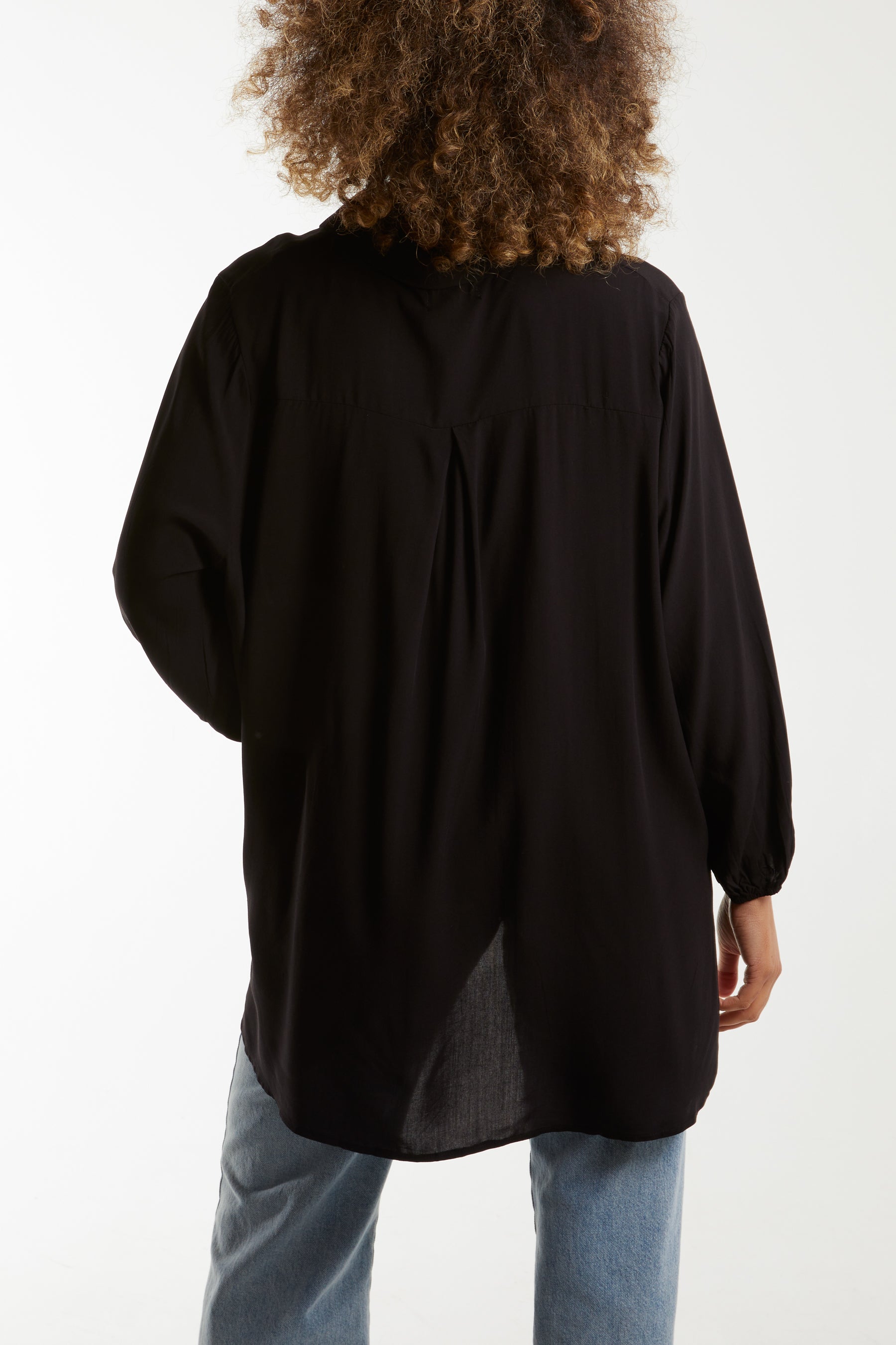 Open Collar Dip Hem Blouse