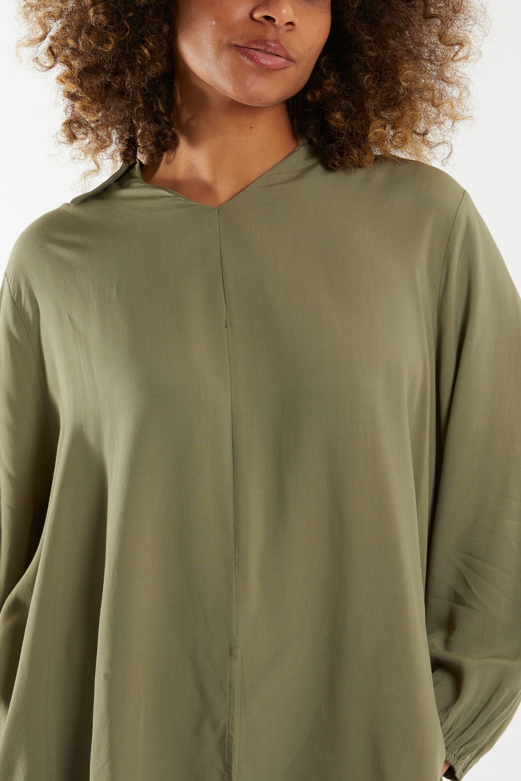 Open Collar Dip Hem Blouse