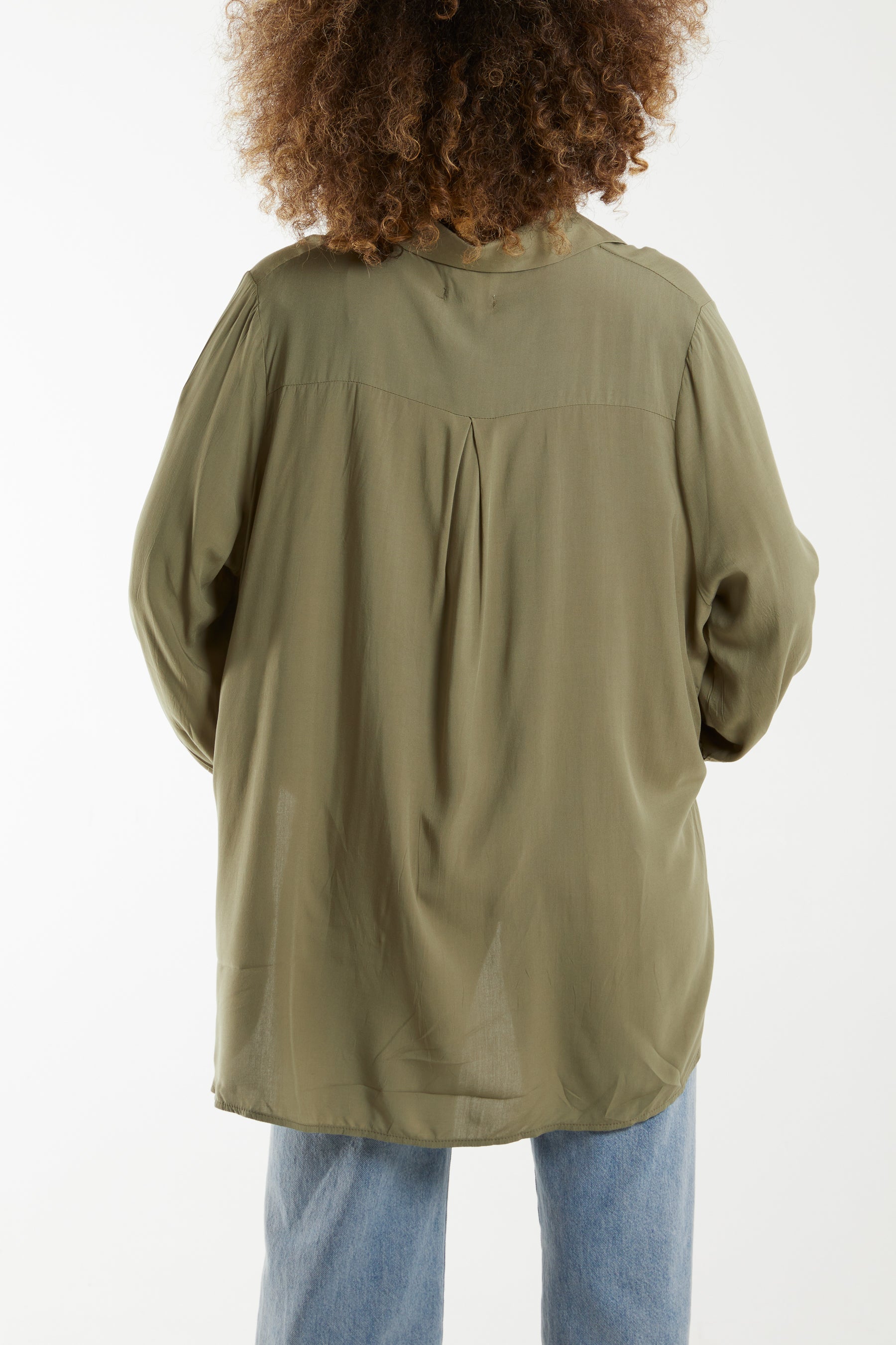 Open Collar Dip Hem Blouse