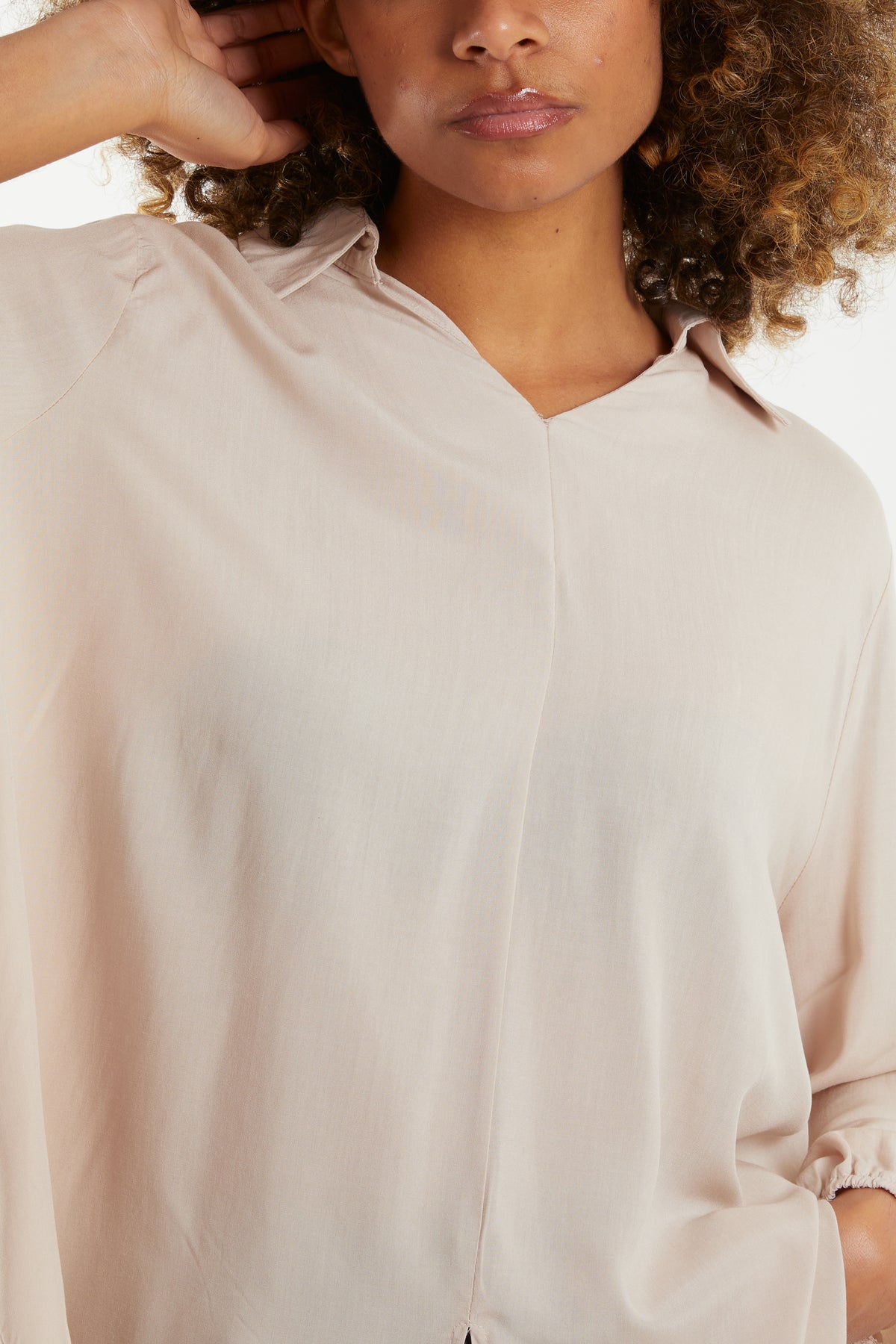 Open Collar Dip Hem Blouse