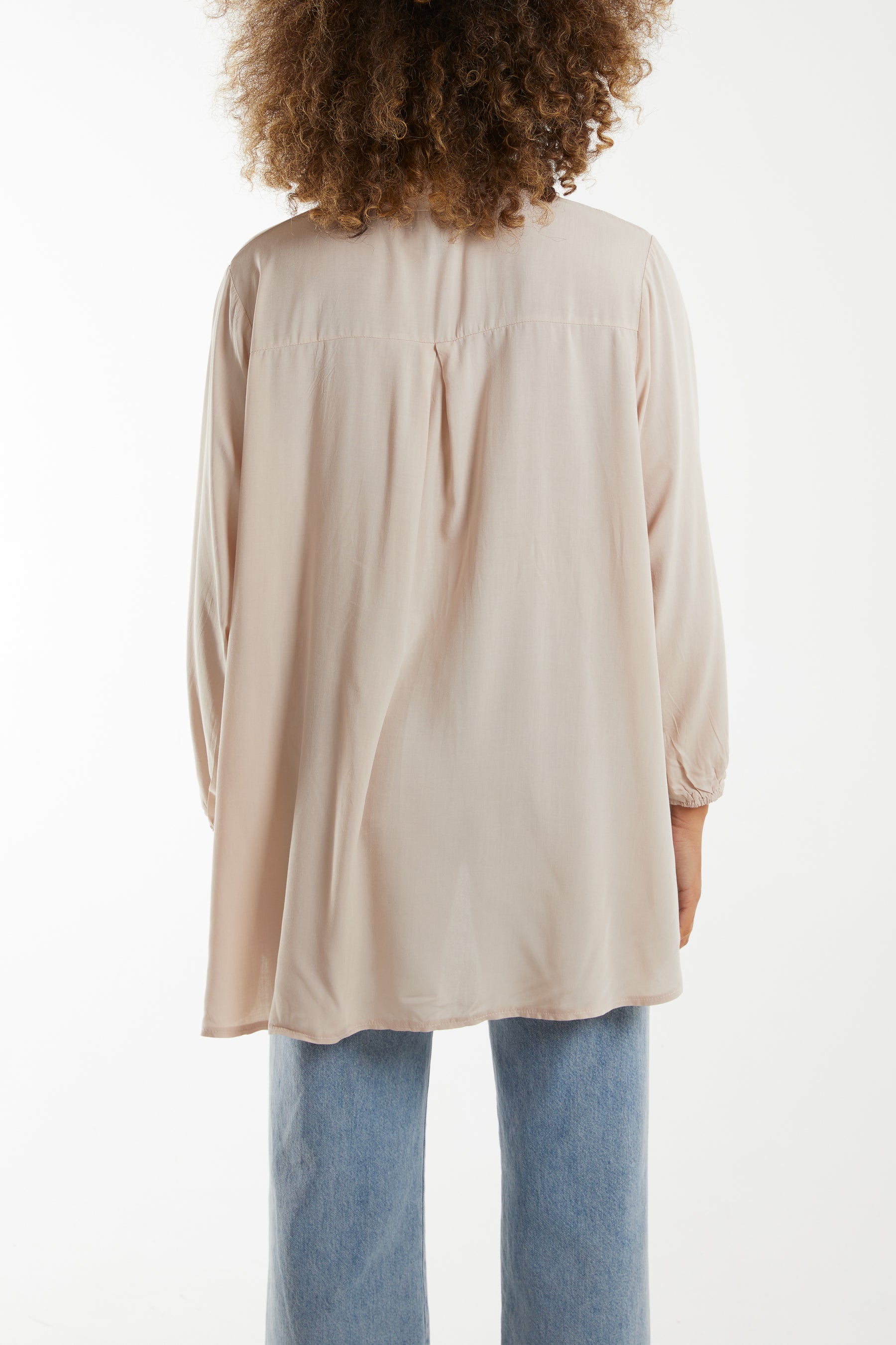 Open Collar Dip Hem Blouse