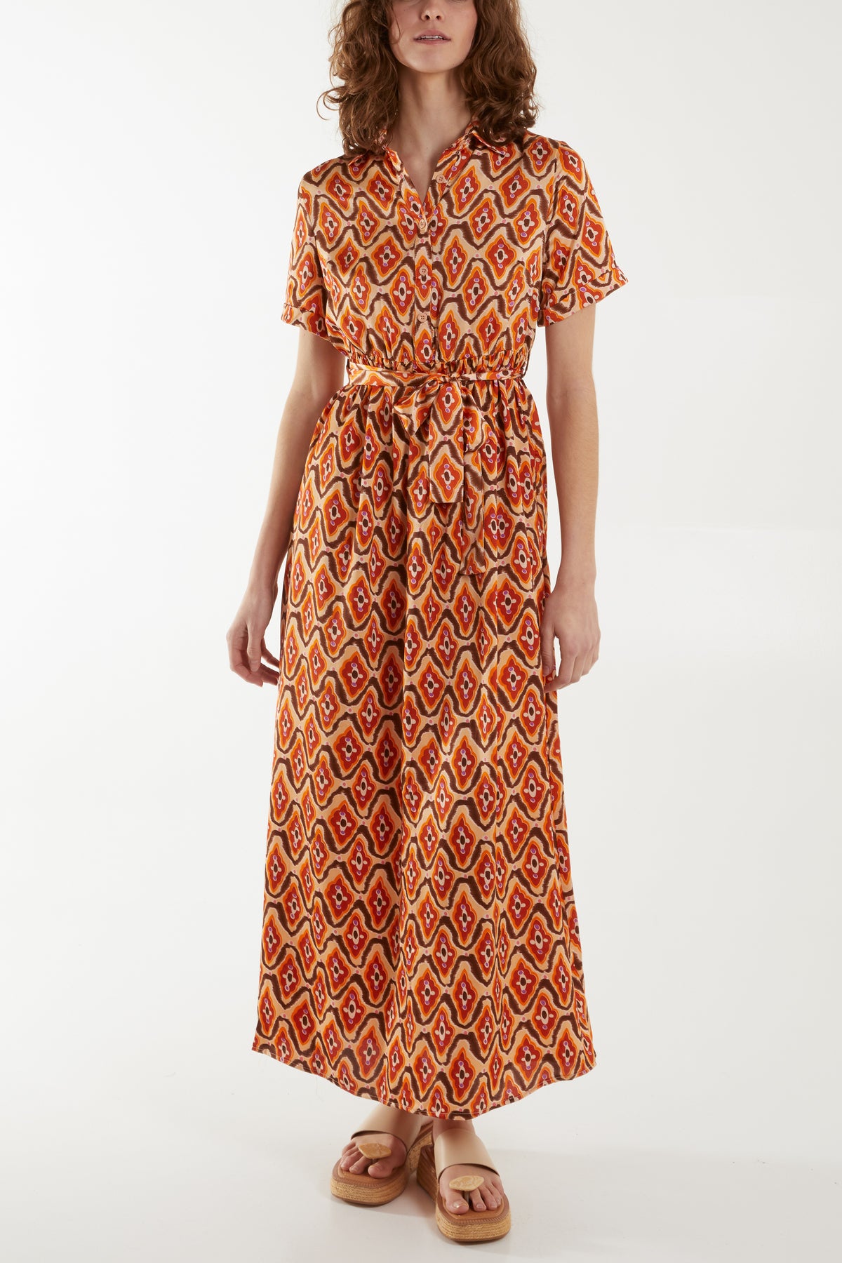 Abstract Print Tie Front Maxi Dress