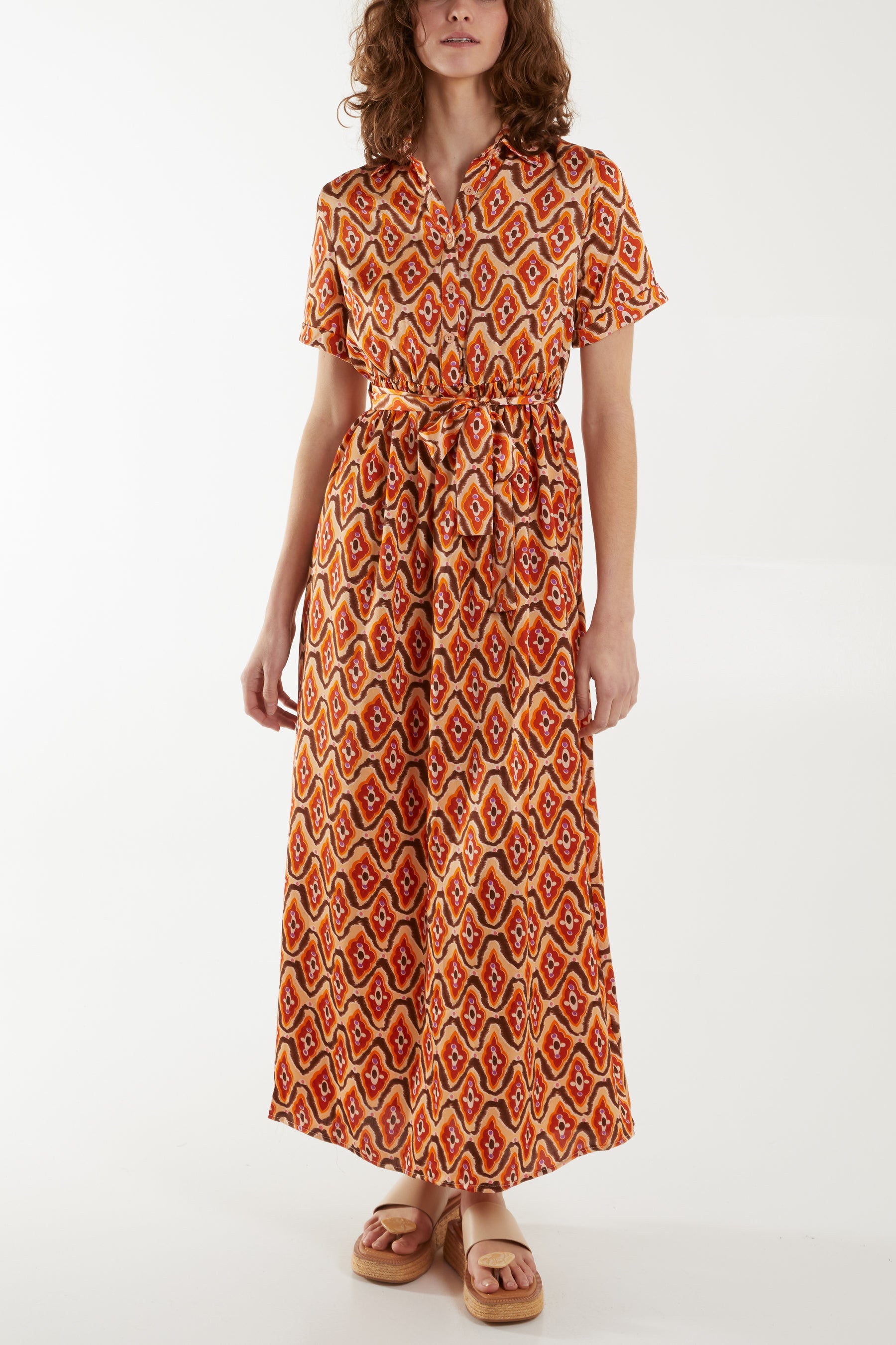 Abstract Print Tie Front Maxi Dress