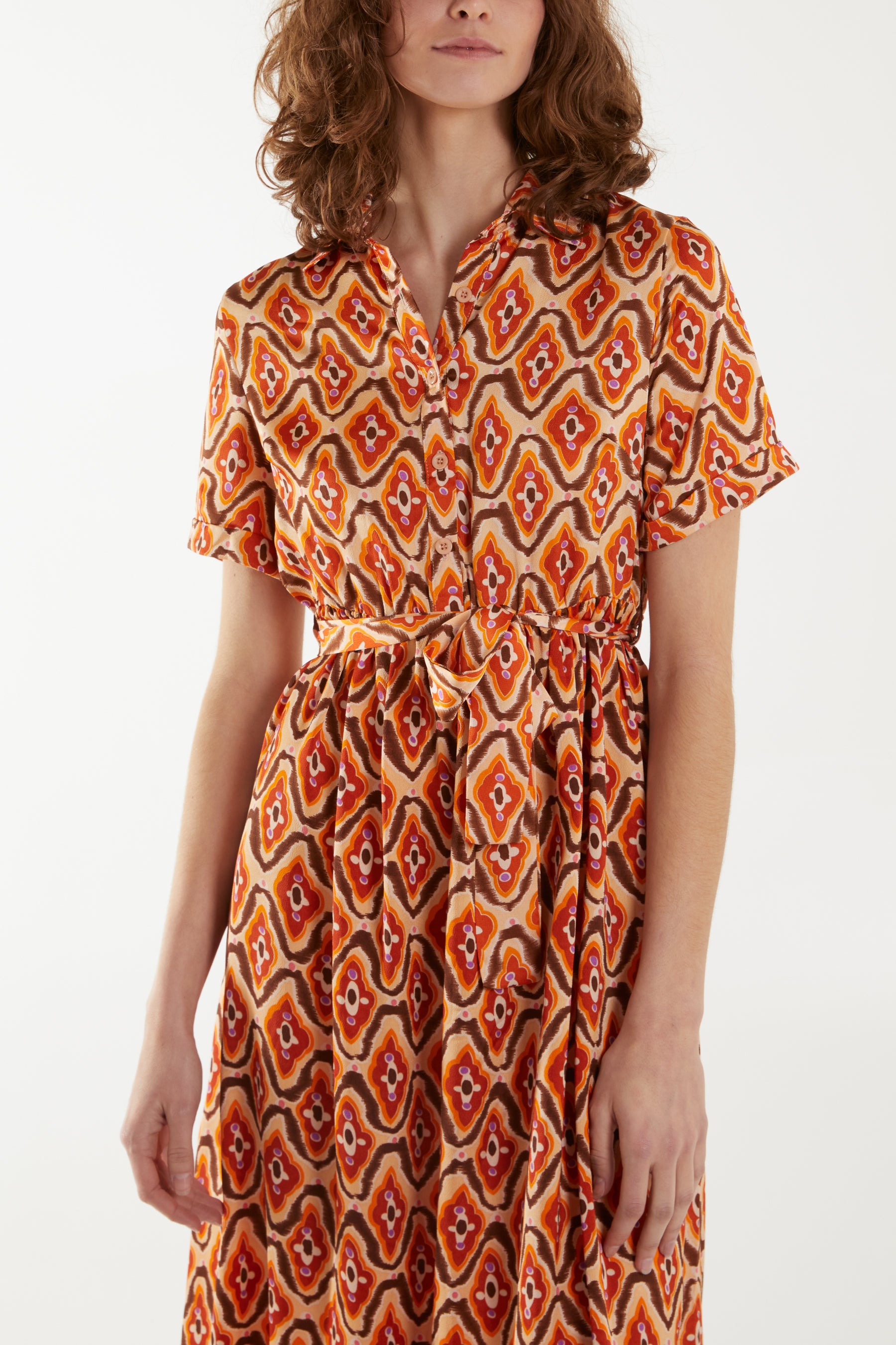 Abstract Print Tie Front Maxi Dress