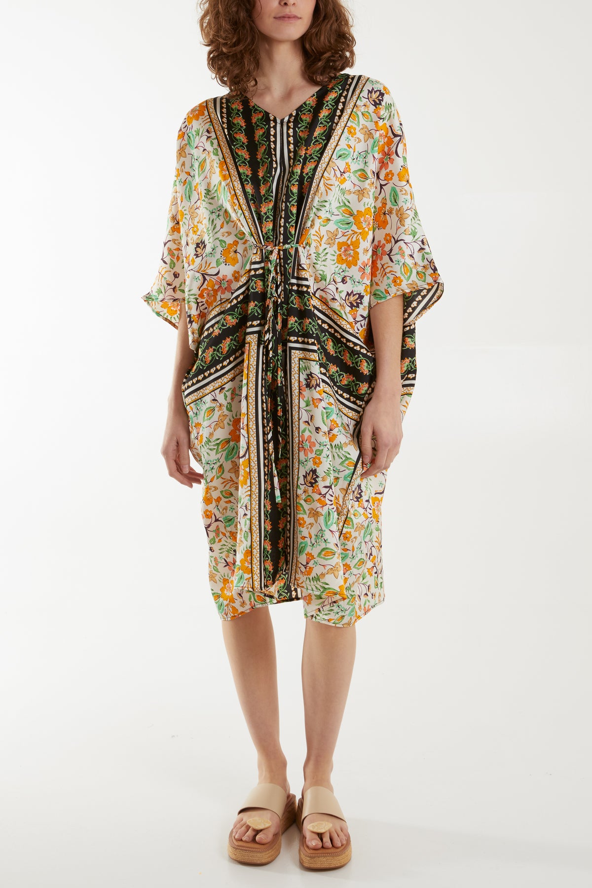Floral Print Tie Waist Tunic Dress