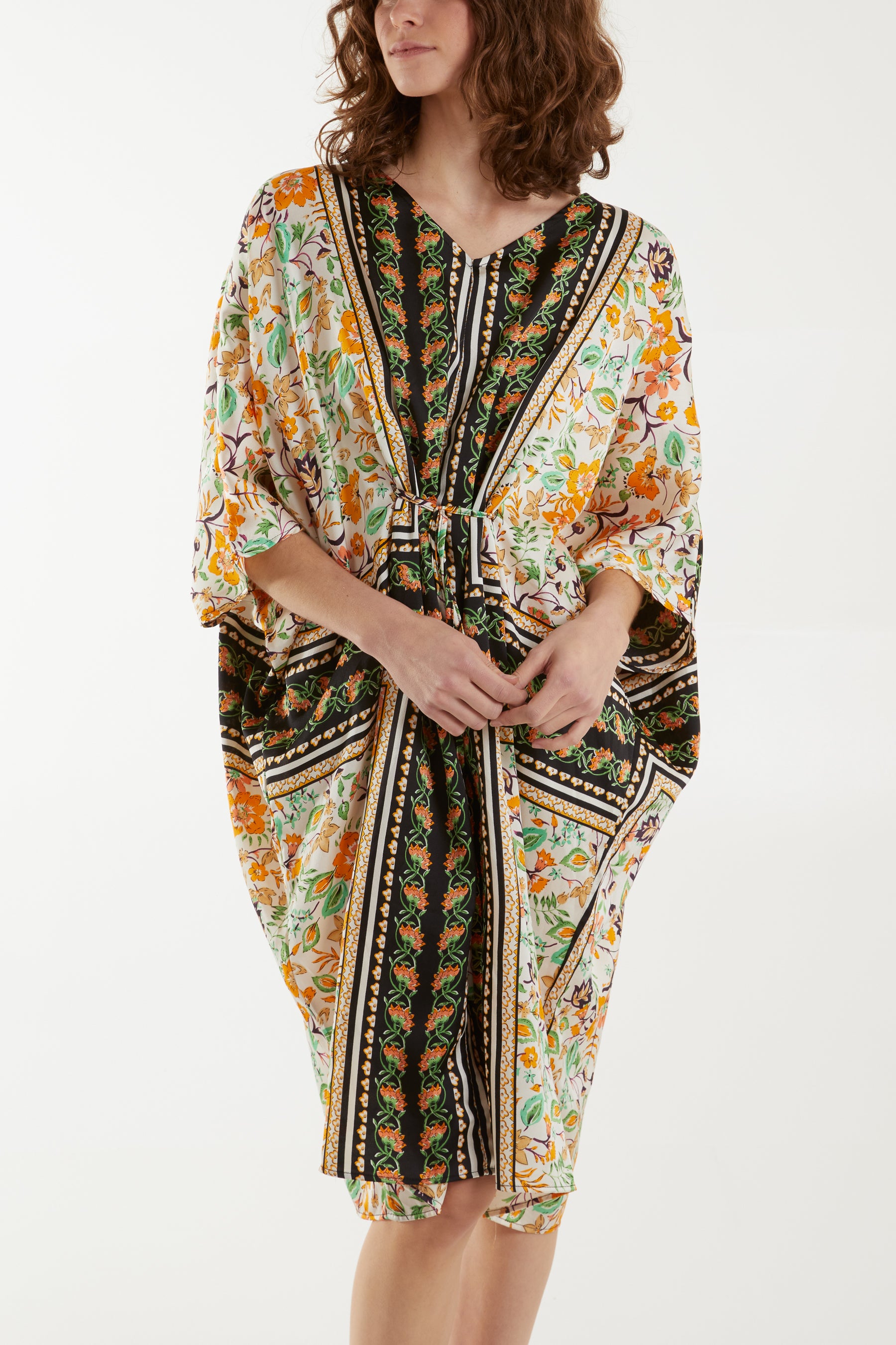 Floral Print Tie Waist Tunic Dress
