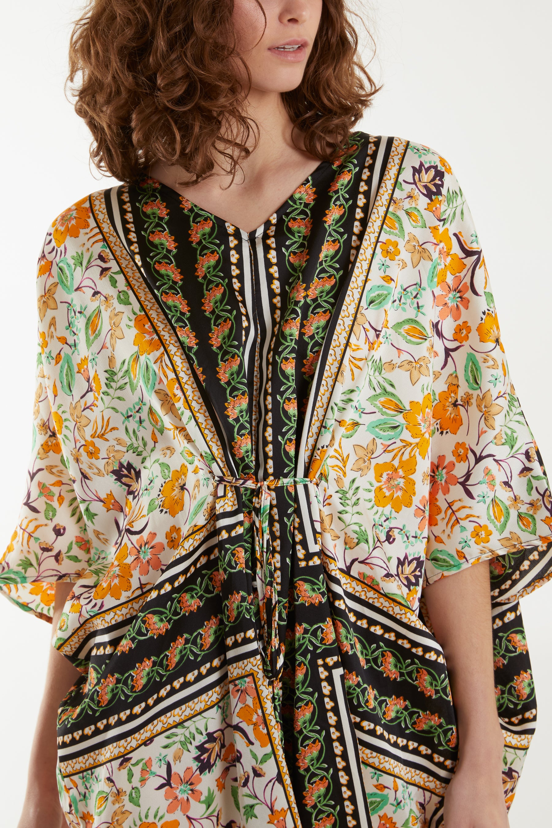 Floral Print Tie Waist Tunic Dress