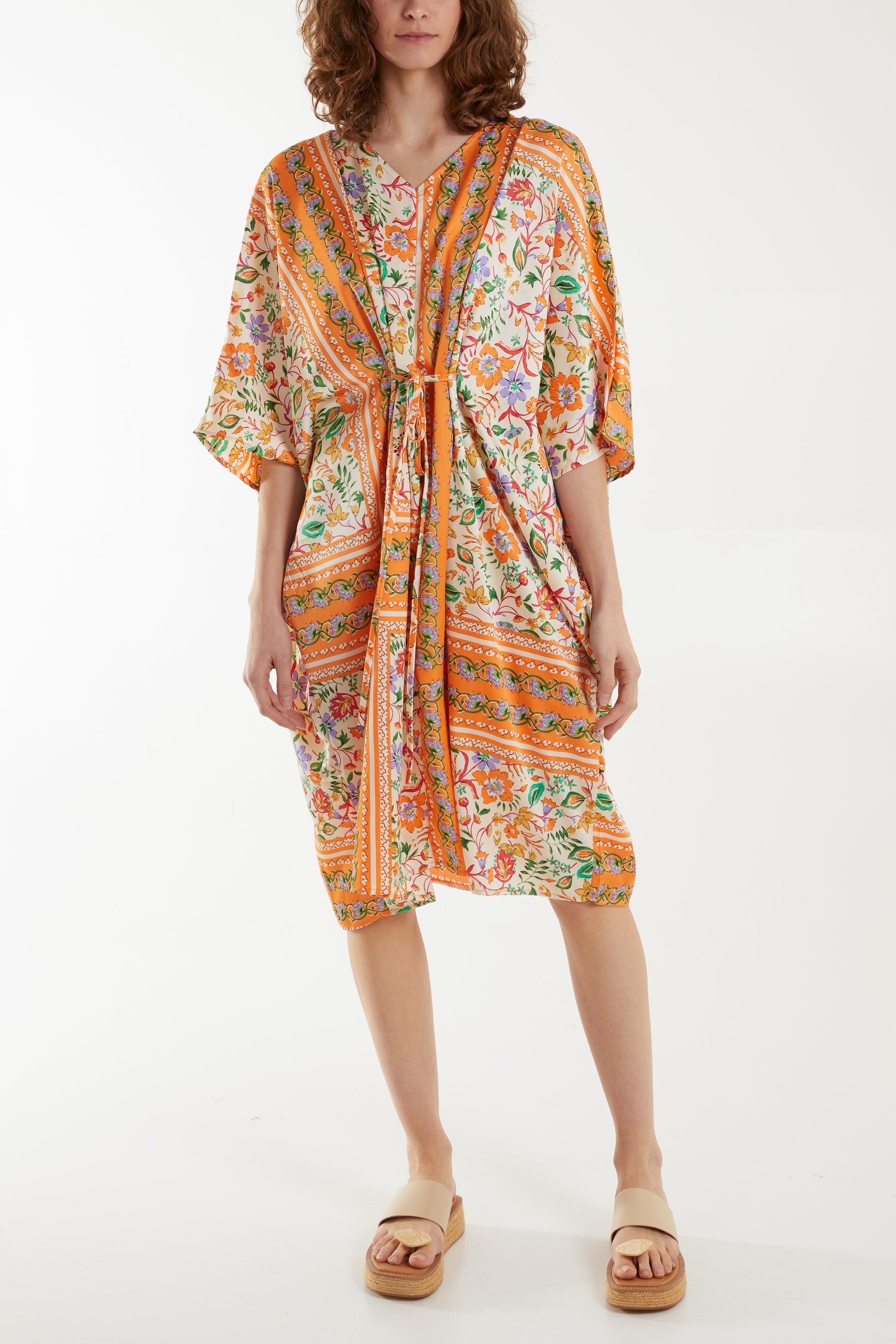 Floral Print Tie Waist Tunic Dress