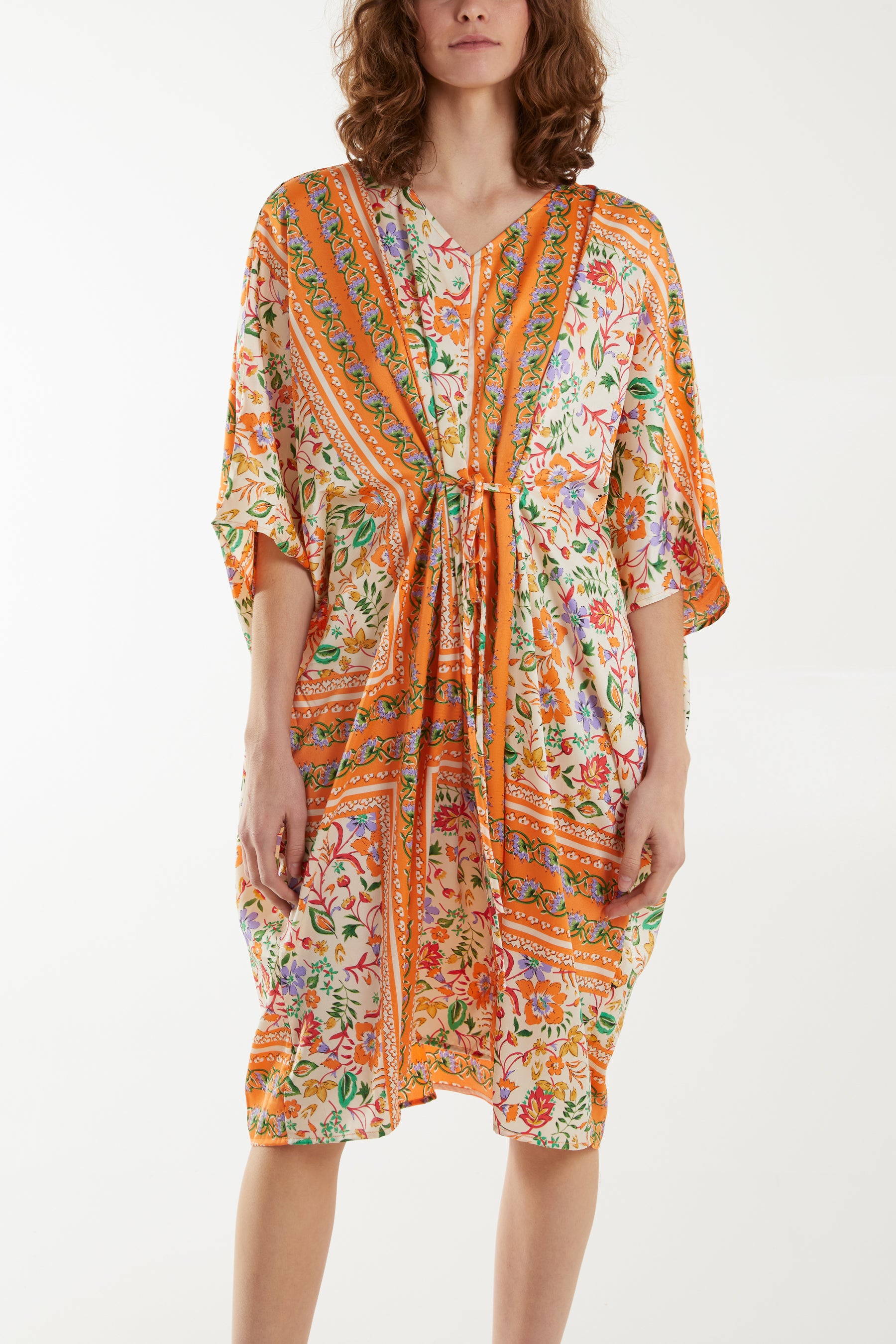 Floral Print Tie Waist Tunic Dress