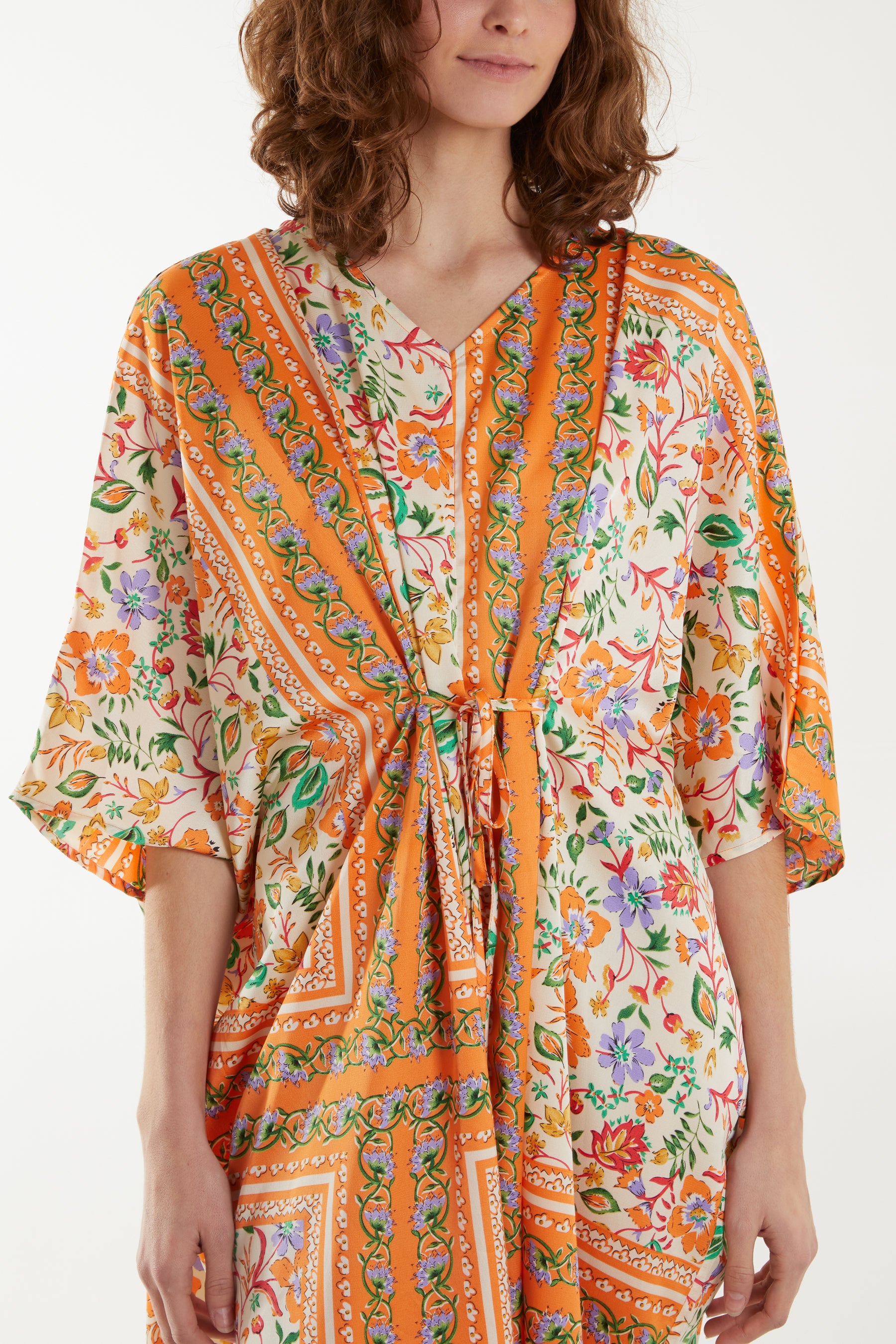 Floral Print Tie Waist Tunic Dress
