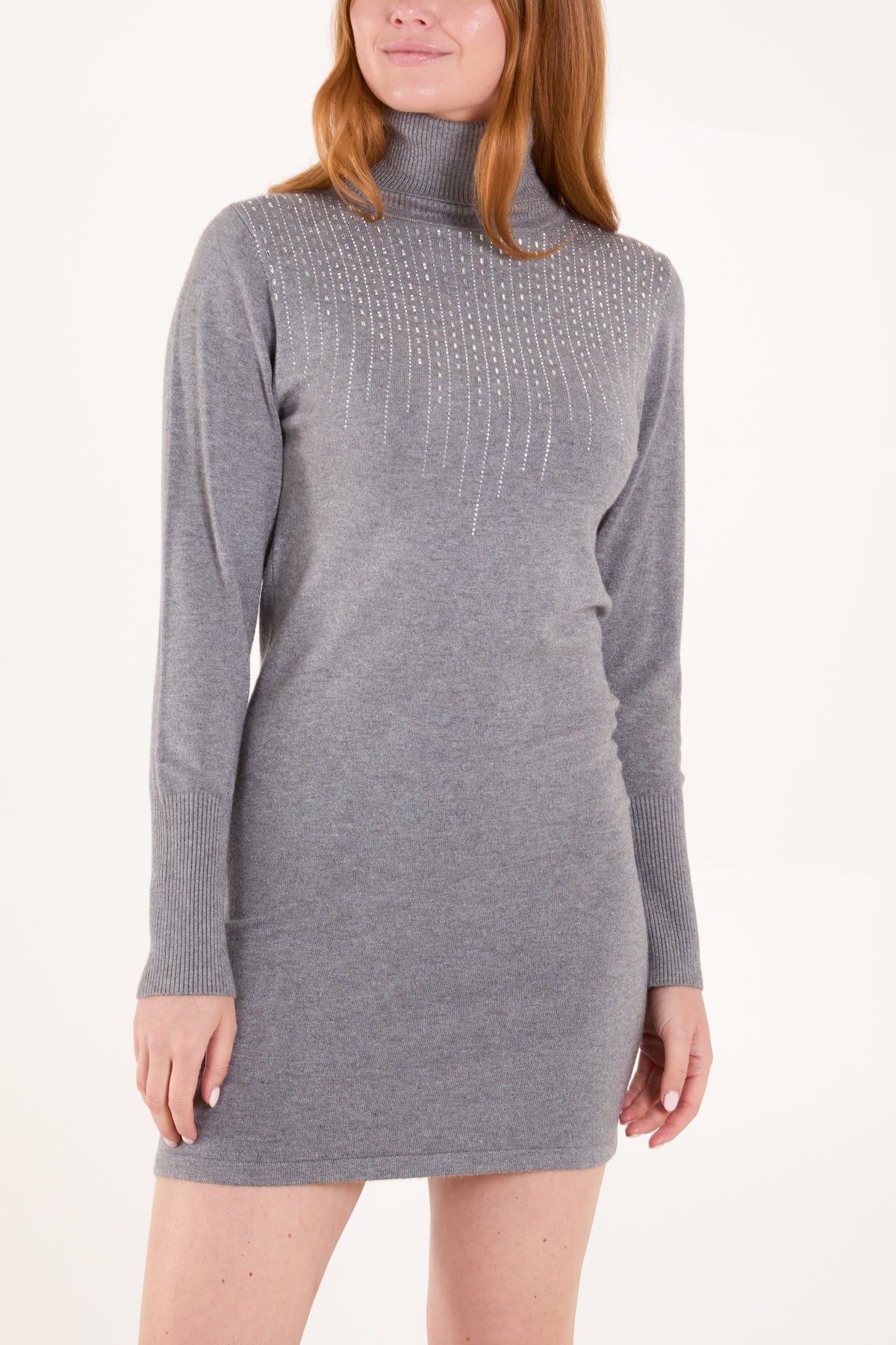Diamante Roll Neck Mini Dress