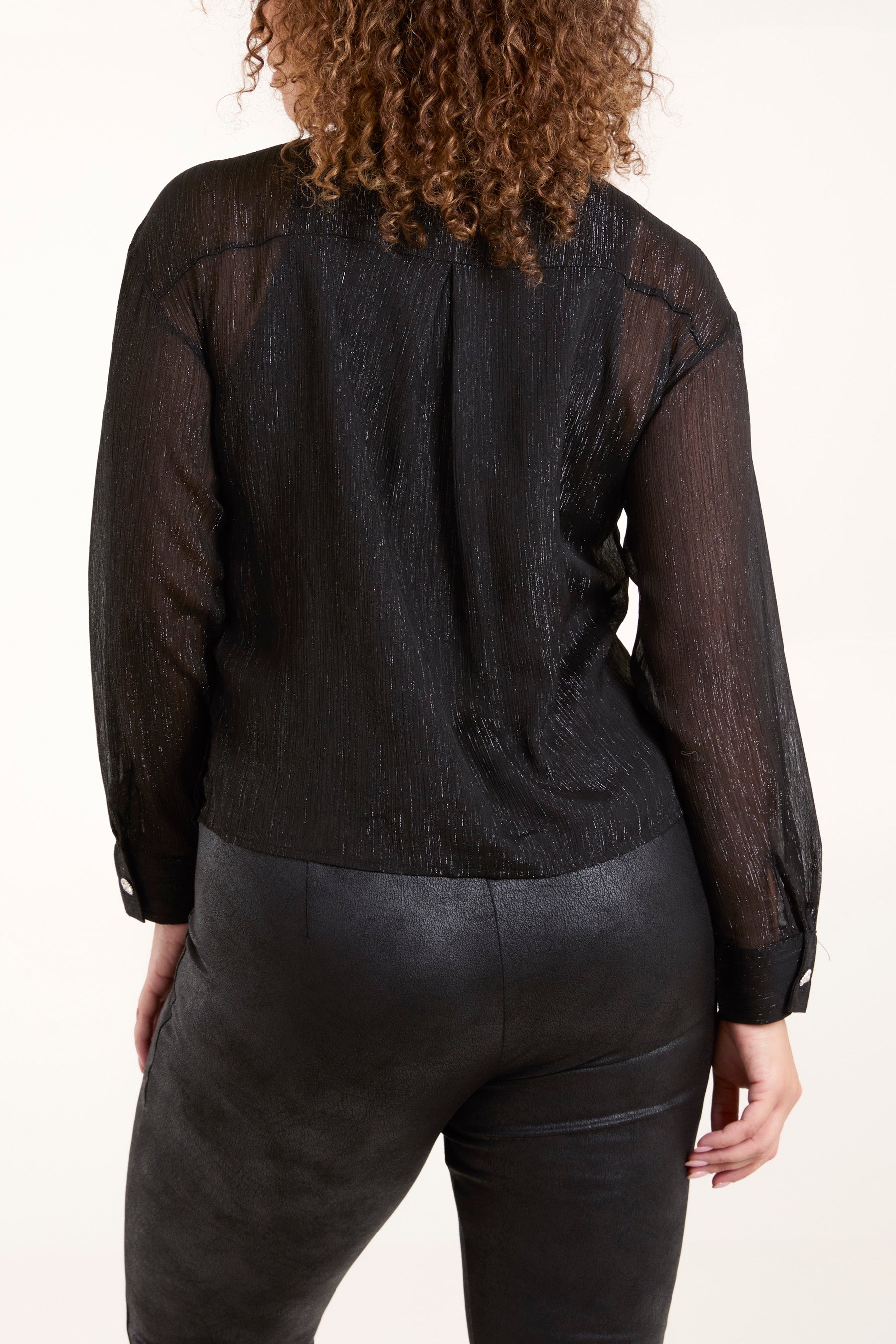 Ruffle Front Diamante Button Blouse