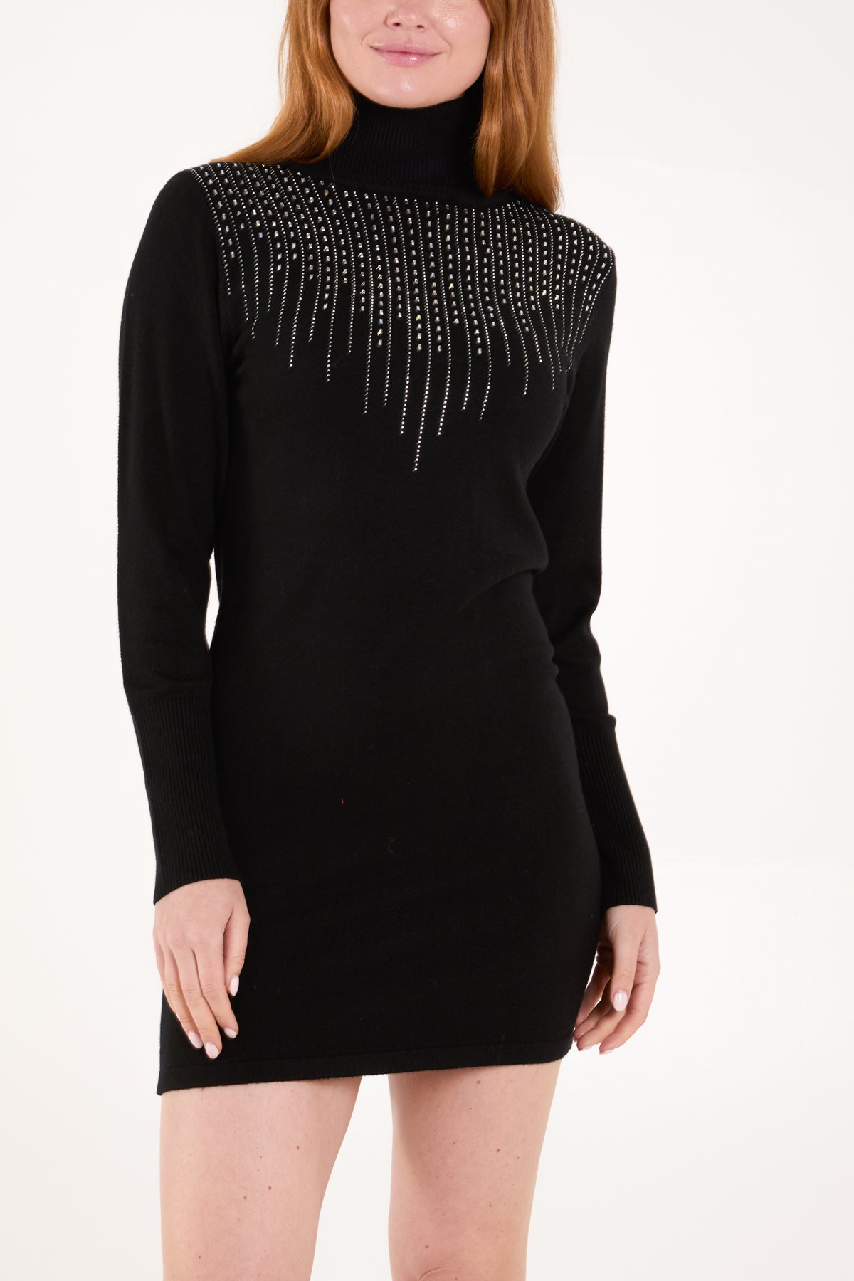 Diamante Roll Neck Mini Dress