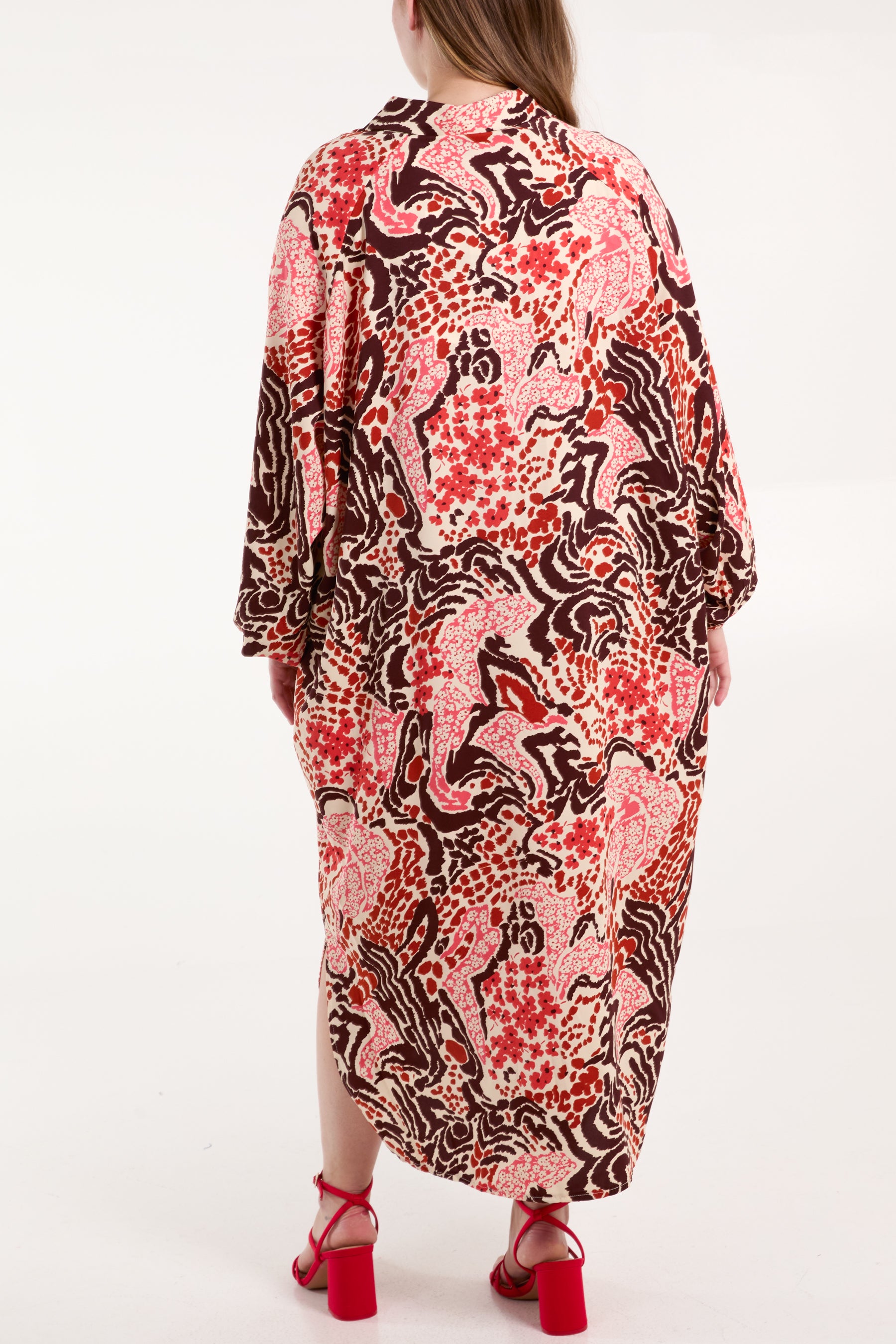 Abstract Floral Print Button Oversized Dress