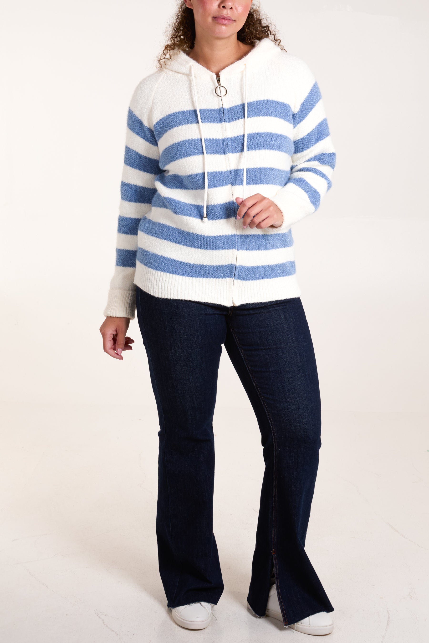 Striped Soft Knit Zip Up Hoodie