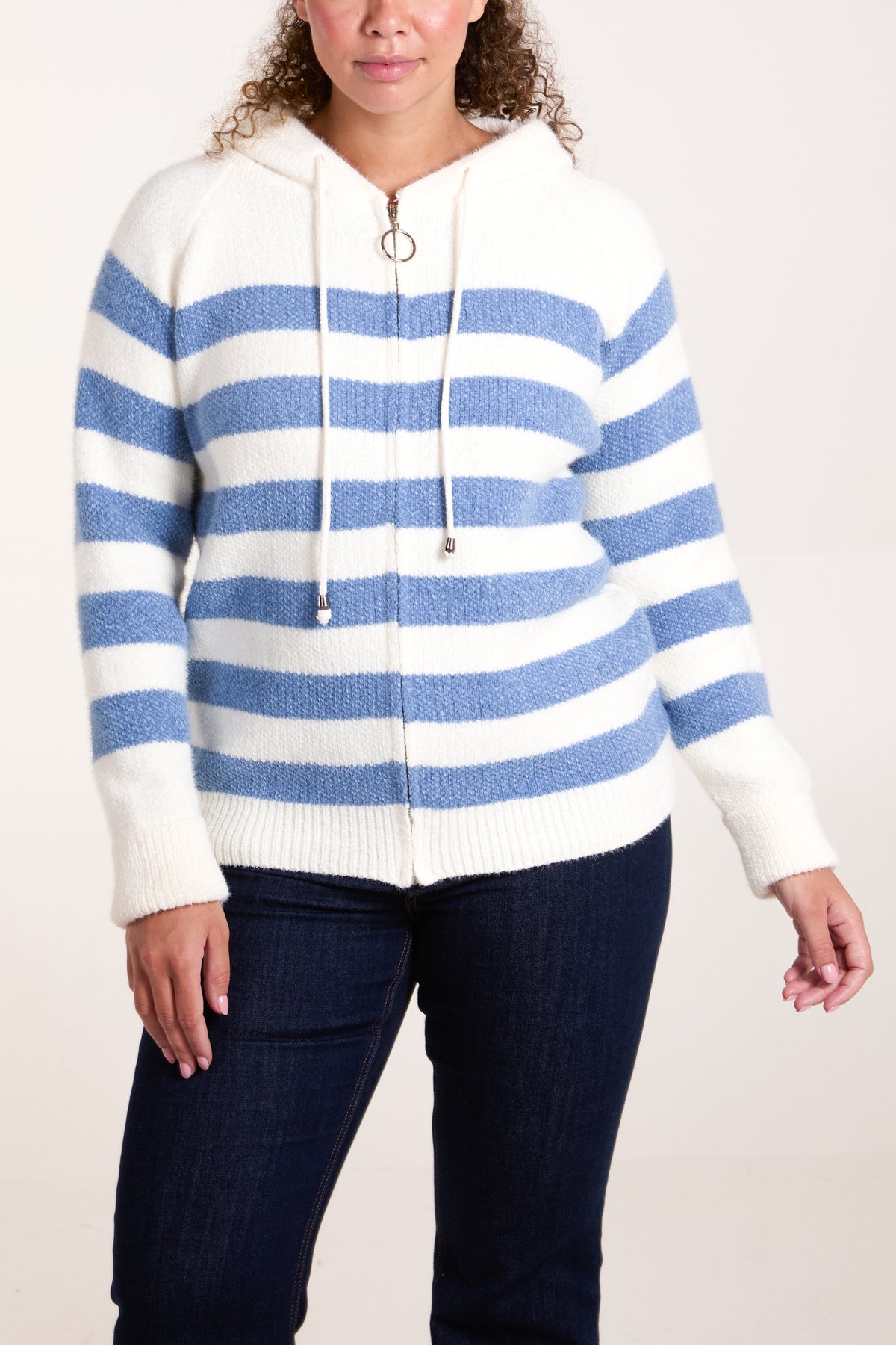 Striped Soft Knit Zip Up Hoodie