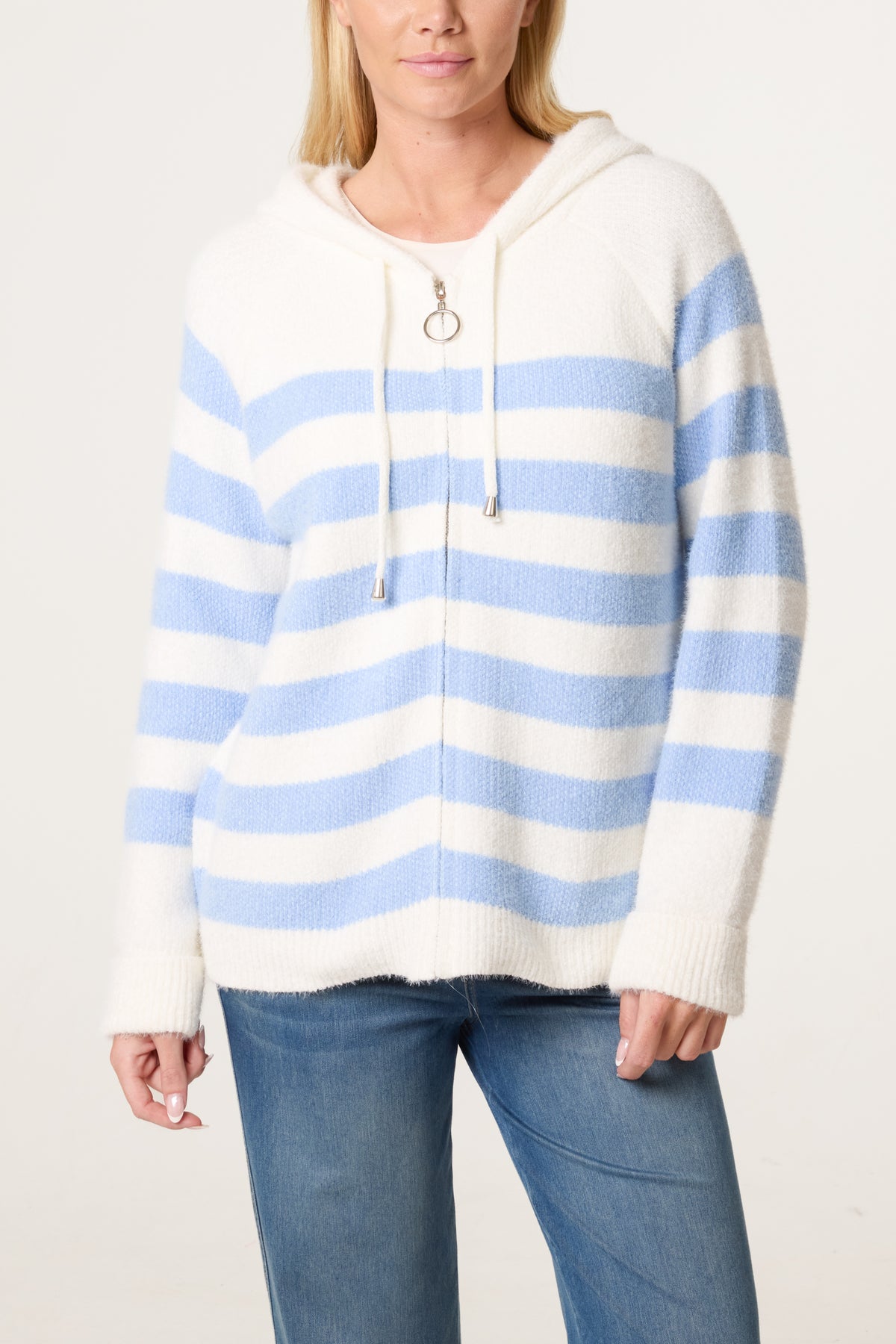 Zip Up Cosy Striped Hoodie