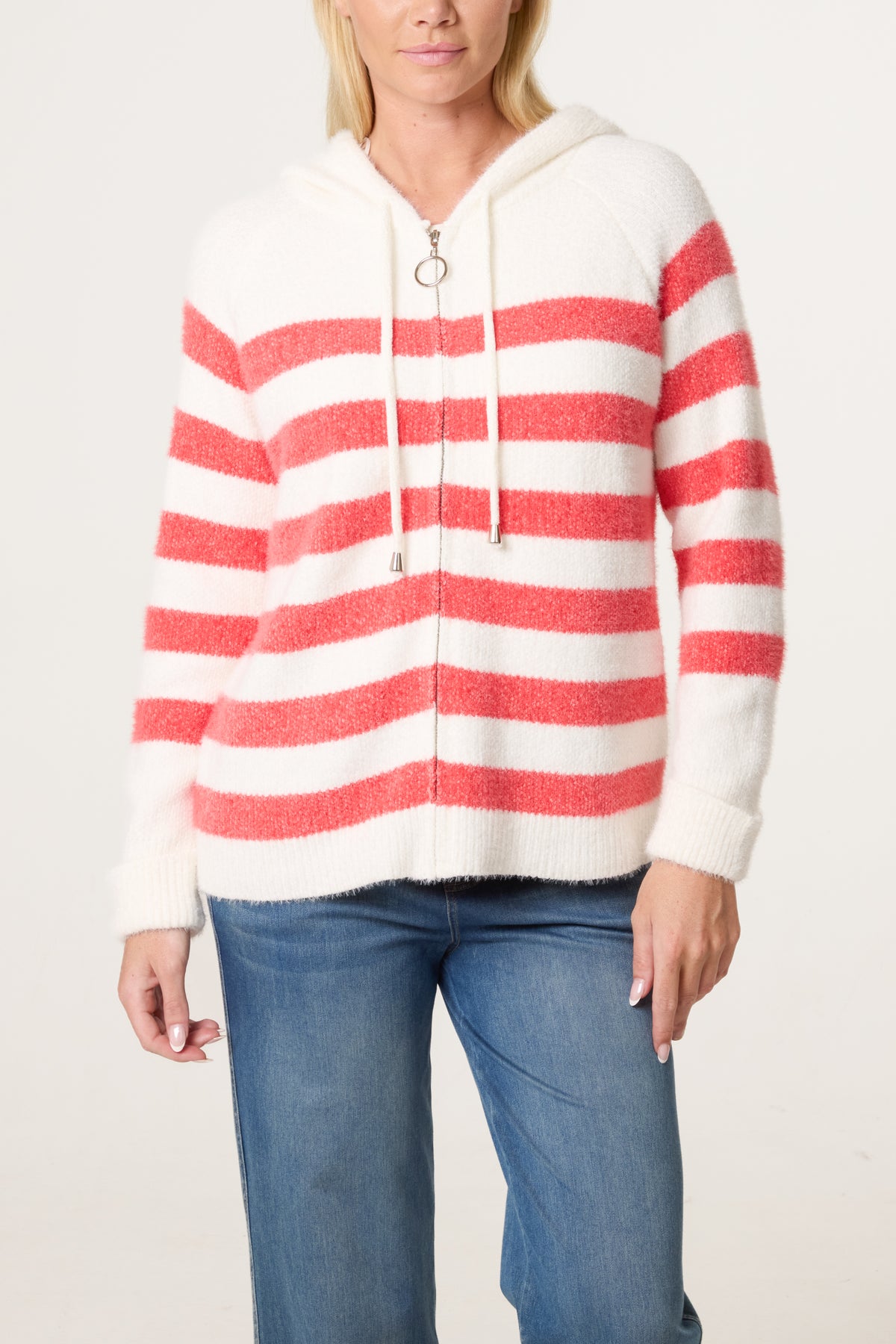 Zip Up Cosy Striped Hoodie