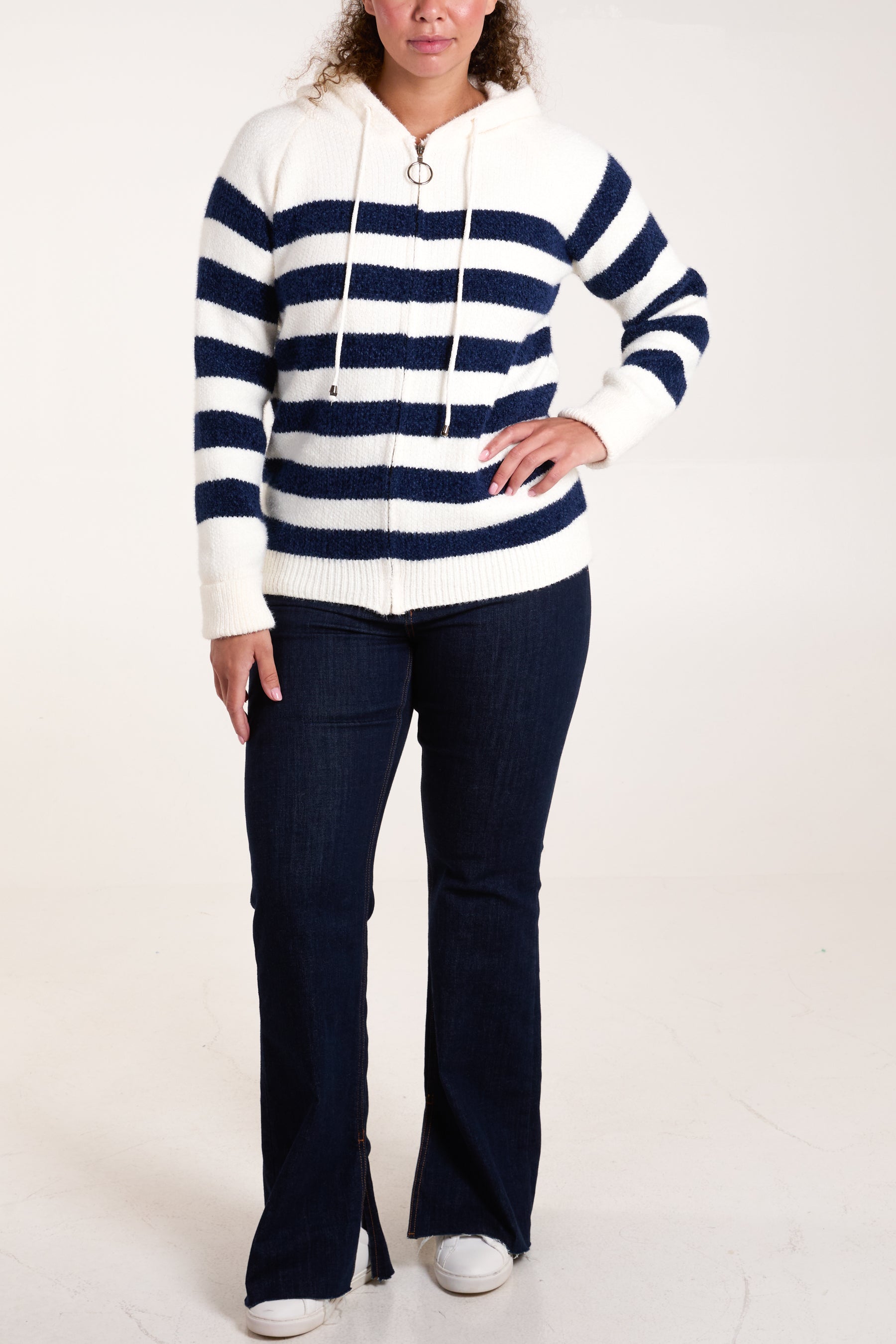 Striped Soft Knit Zip Up Hoodie