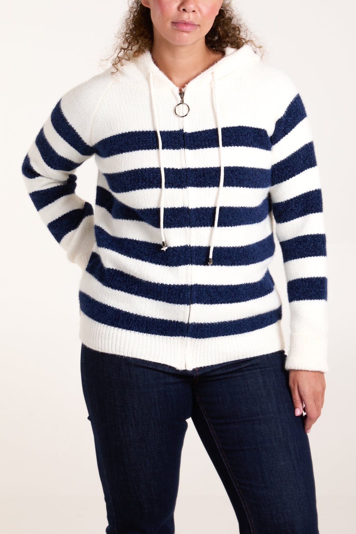 Striped Soft Knit Zip Up Hoodie