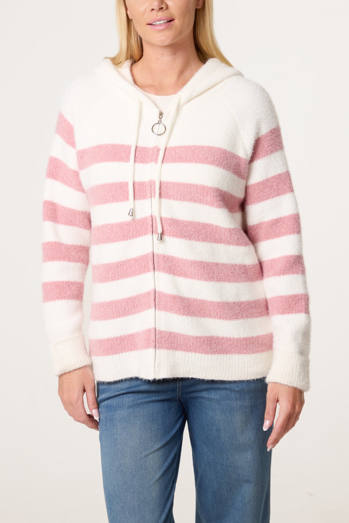 Zip Up Cosy Striped Hoodie
