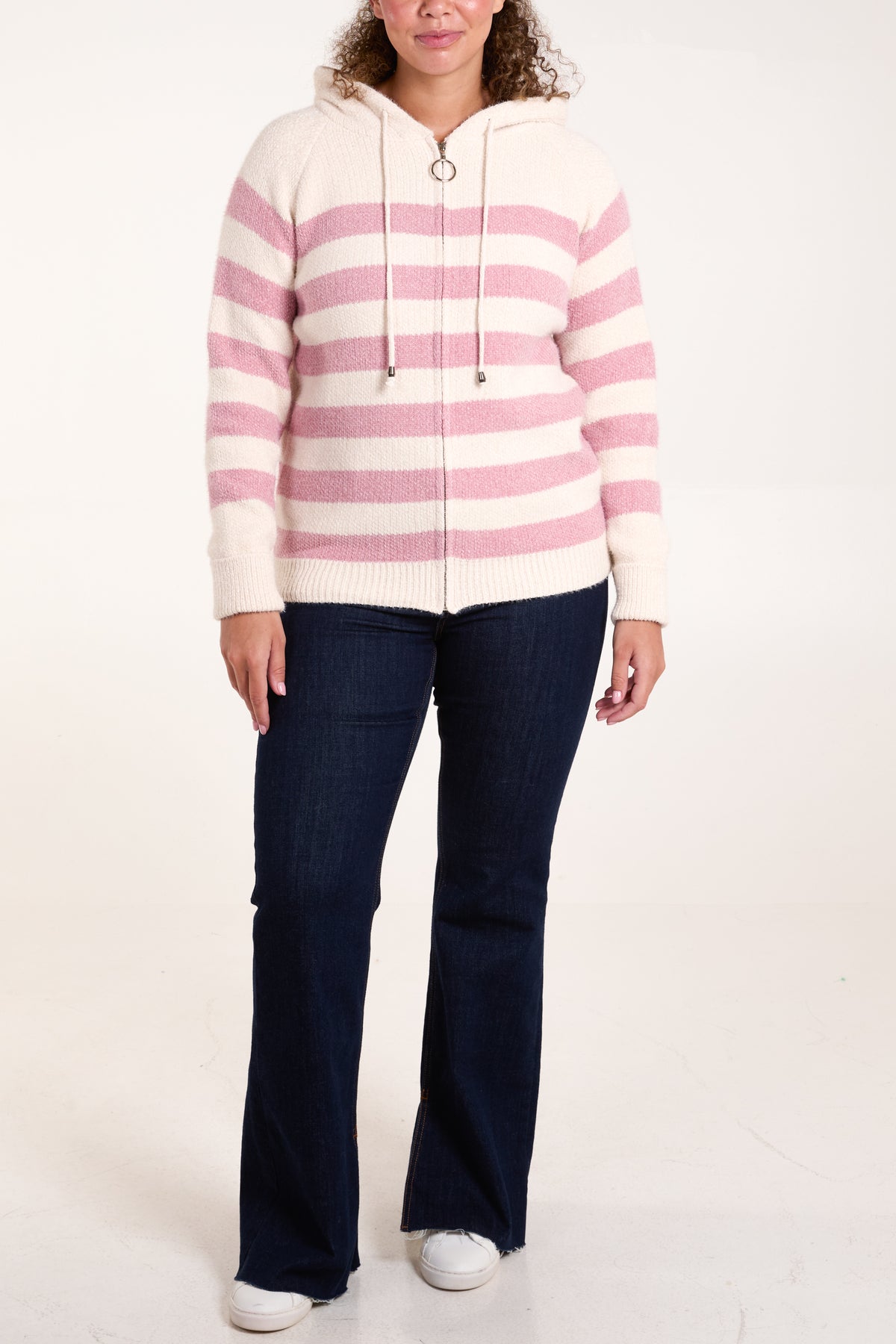 Striped Soft Knit Zip Up Hoodie