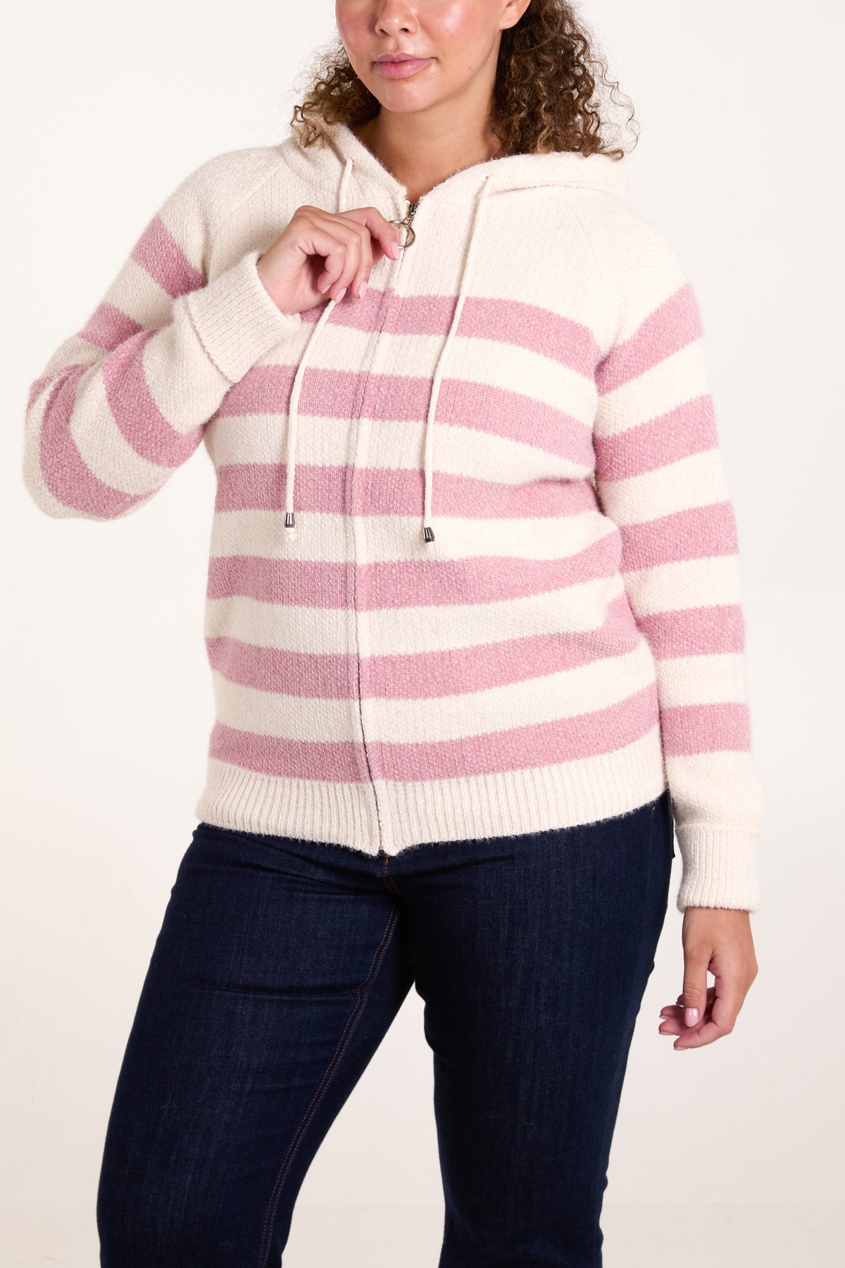 Striped Soft Knit Zip Up Hoodie