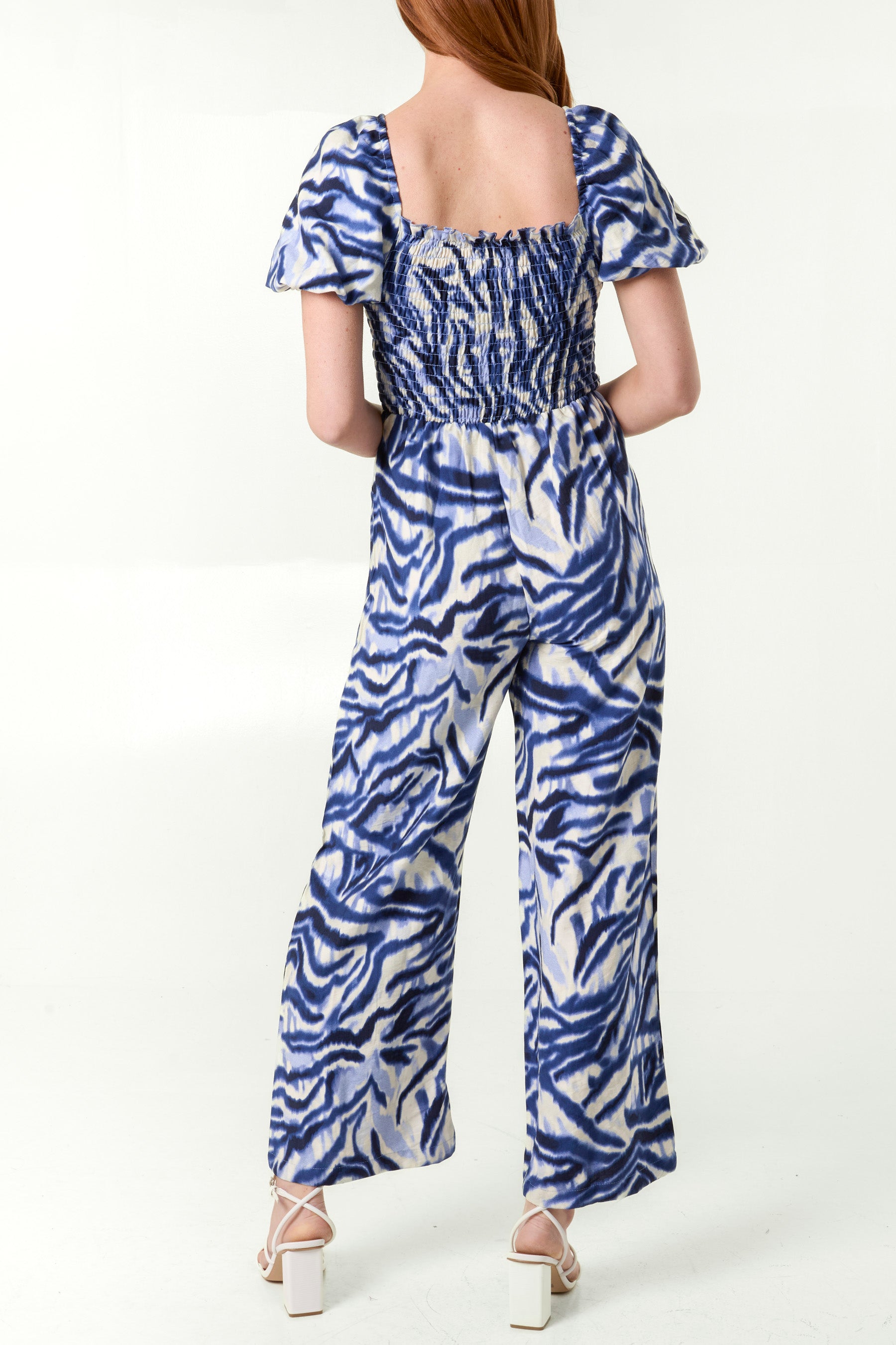 Animal Print Puff Sleeve Jumpsuit