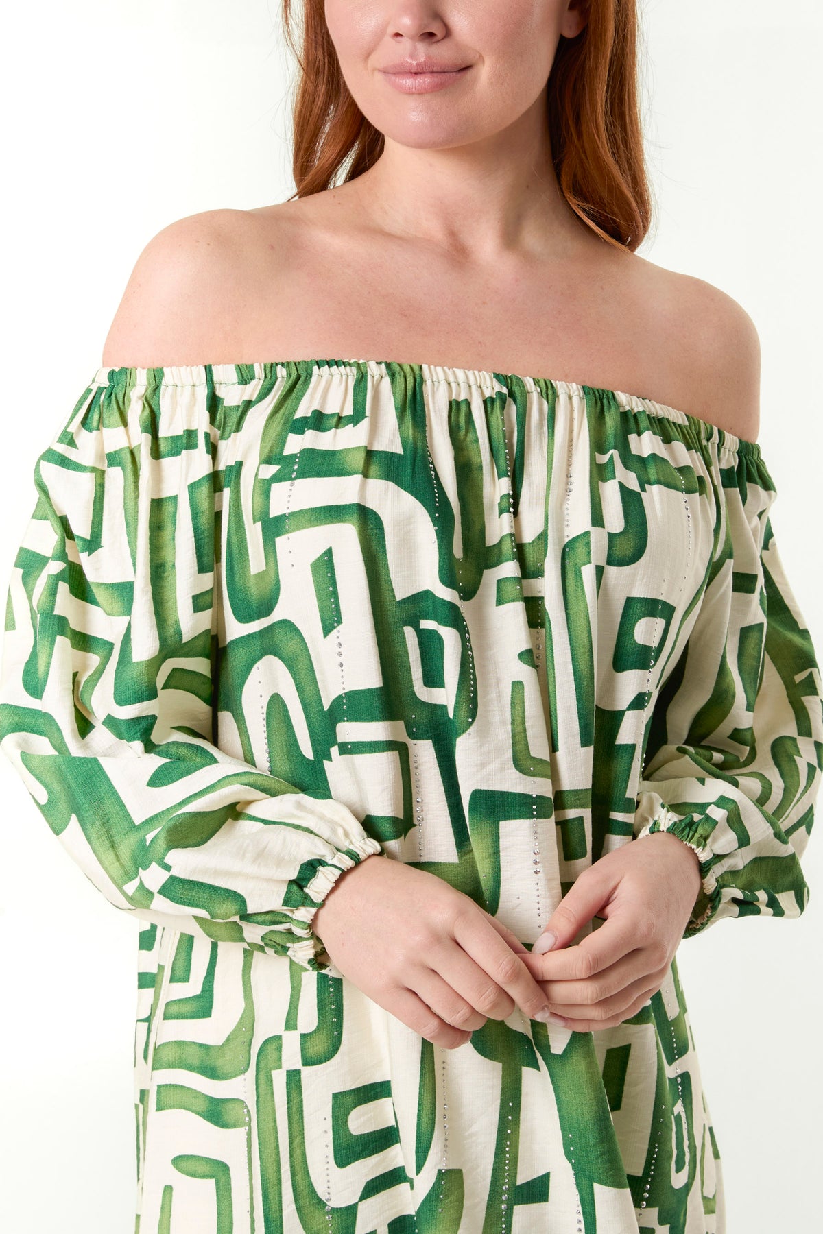Geometric Print Bardot Top