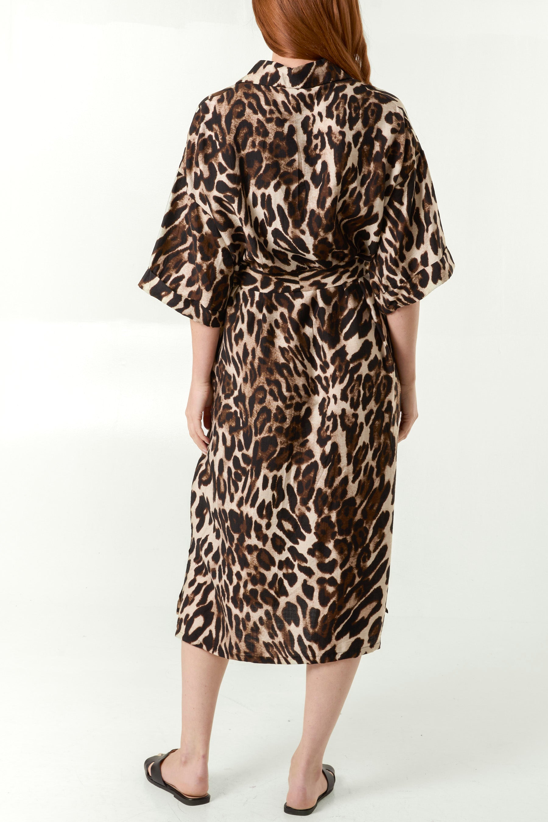 Leopard Print Tie Front Midi Dress