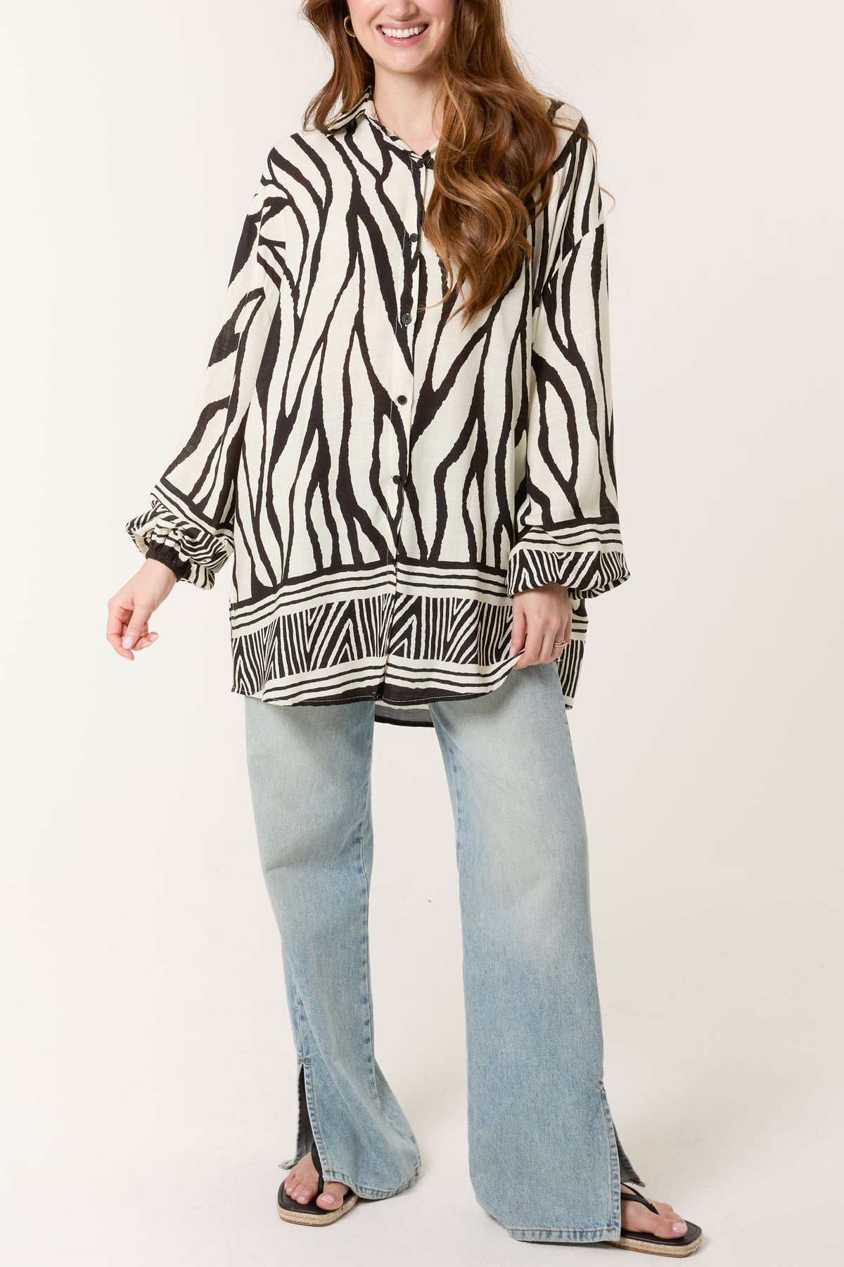 Zebra Print Button Through Shirt