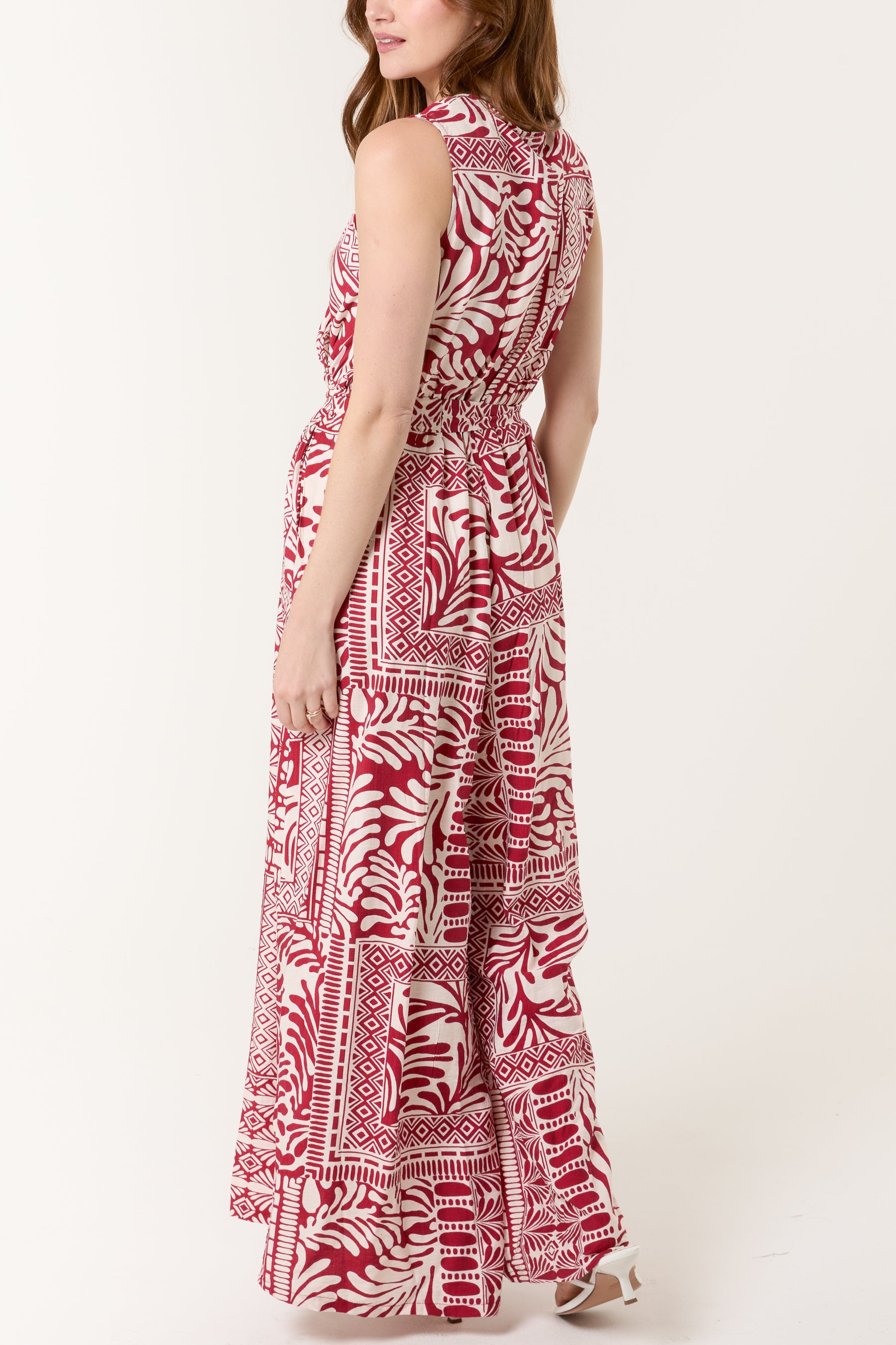 Mixed Print Wrap Front Jumpsuit