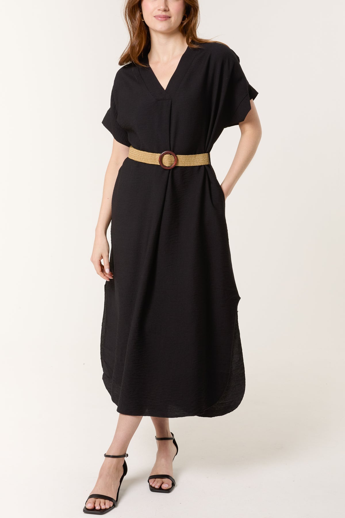 V-Neck Relaxed Dress w/ Belt