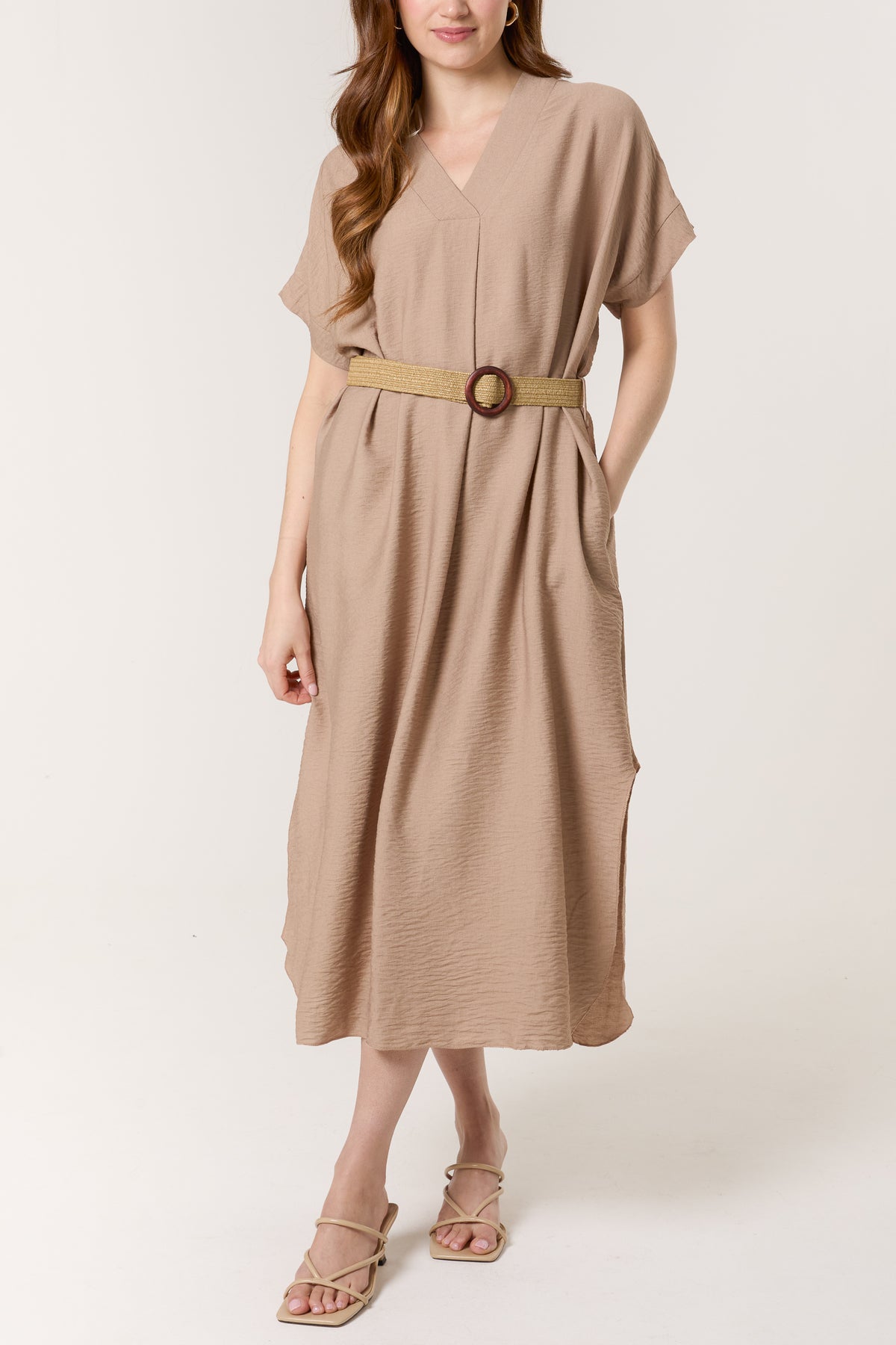 V-Neck Relaxed Dress w/ Belt