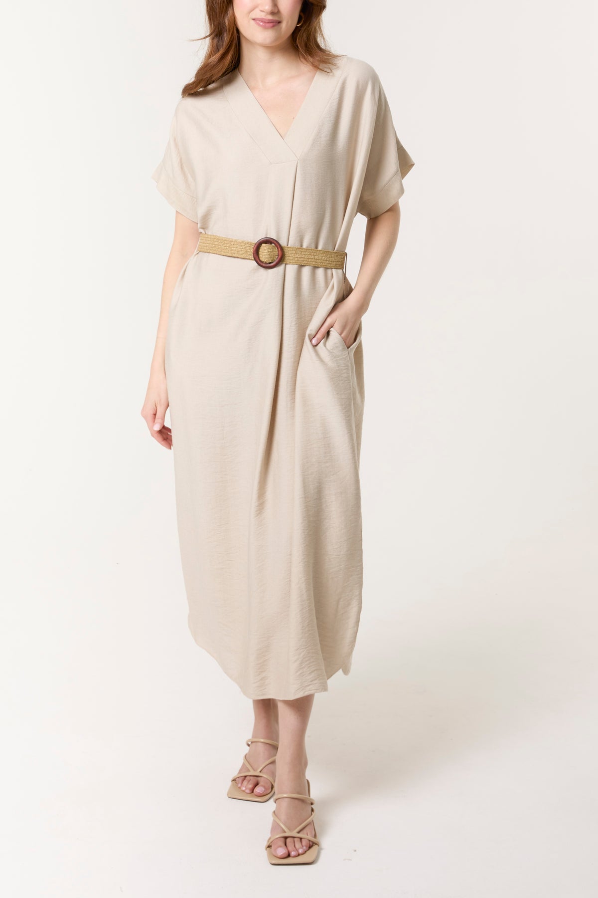 V-Neck Relaxed Dress w/ Belt