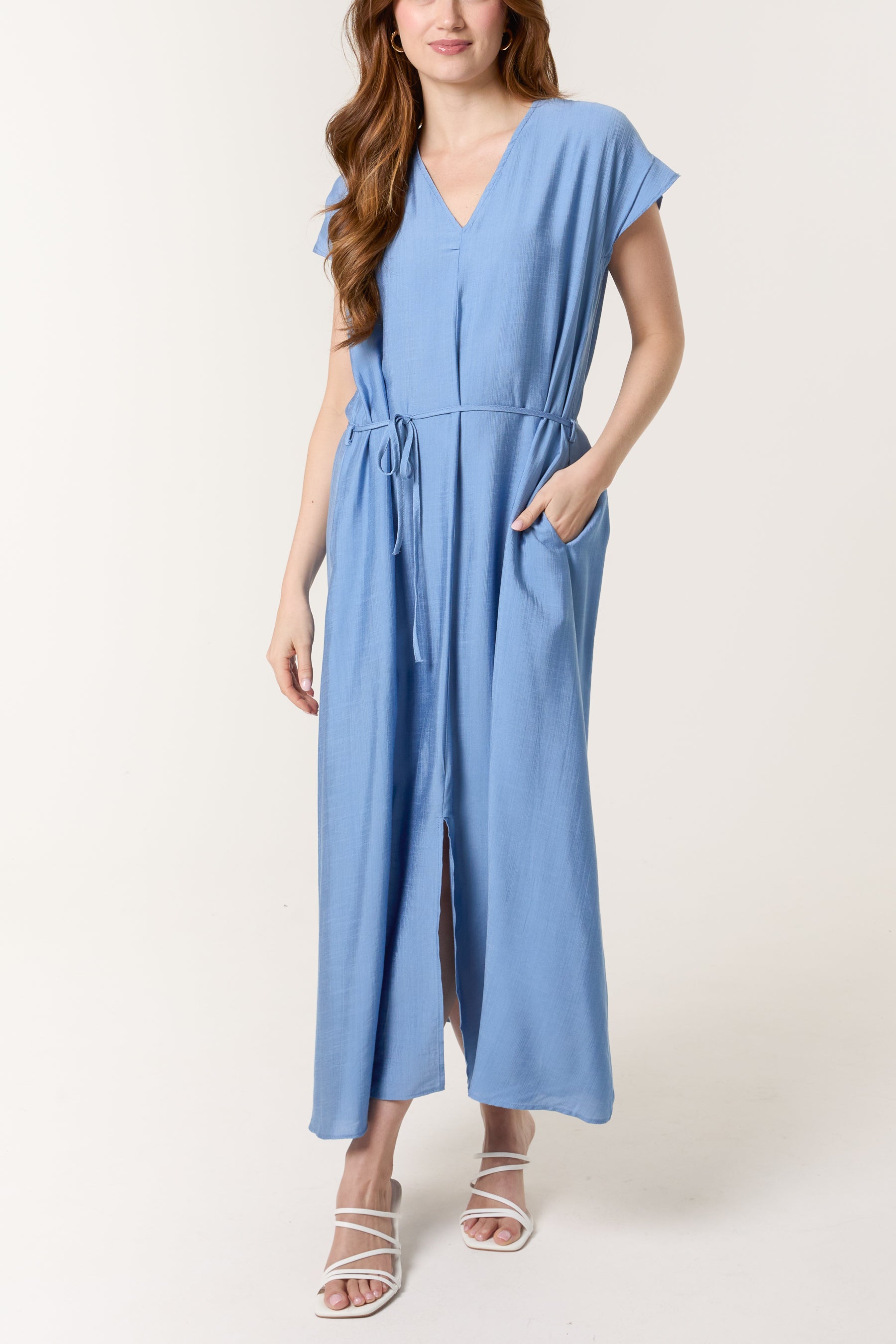 Front Slit Tie Belt Dress