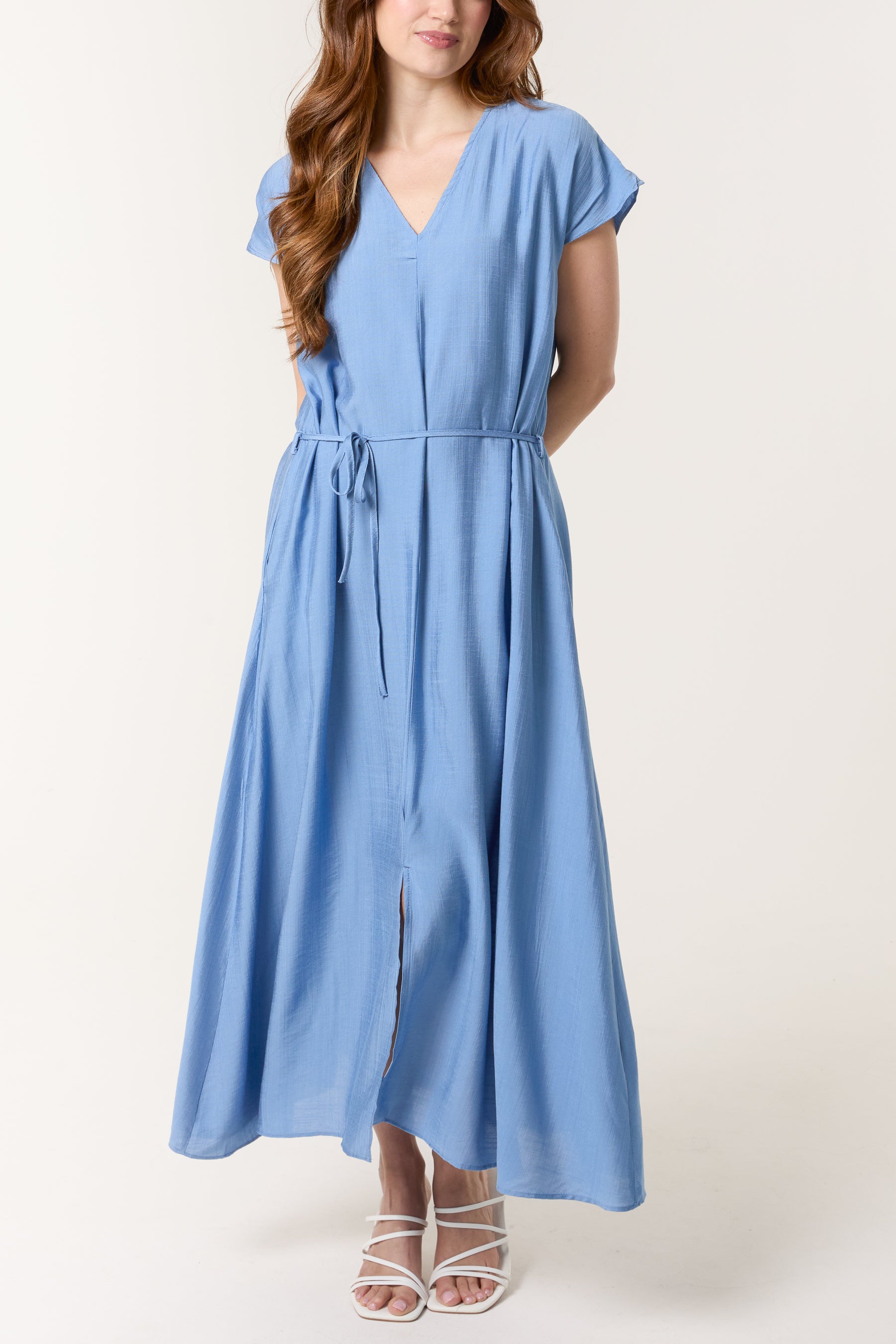Front Slit Tie Belt Dress