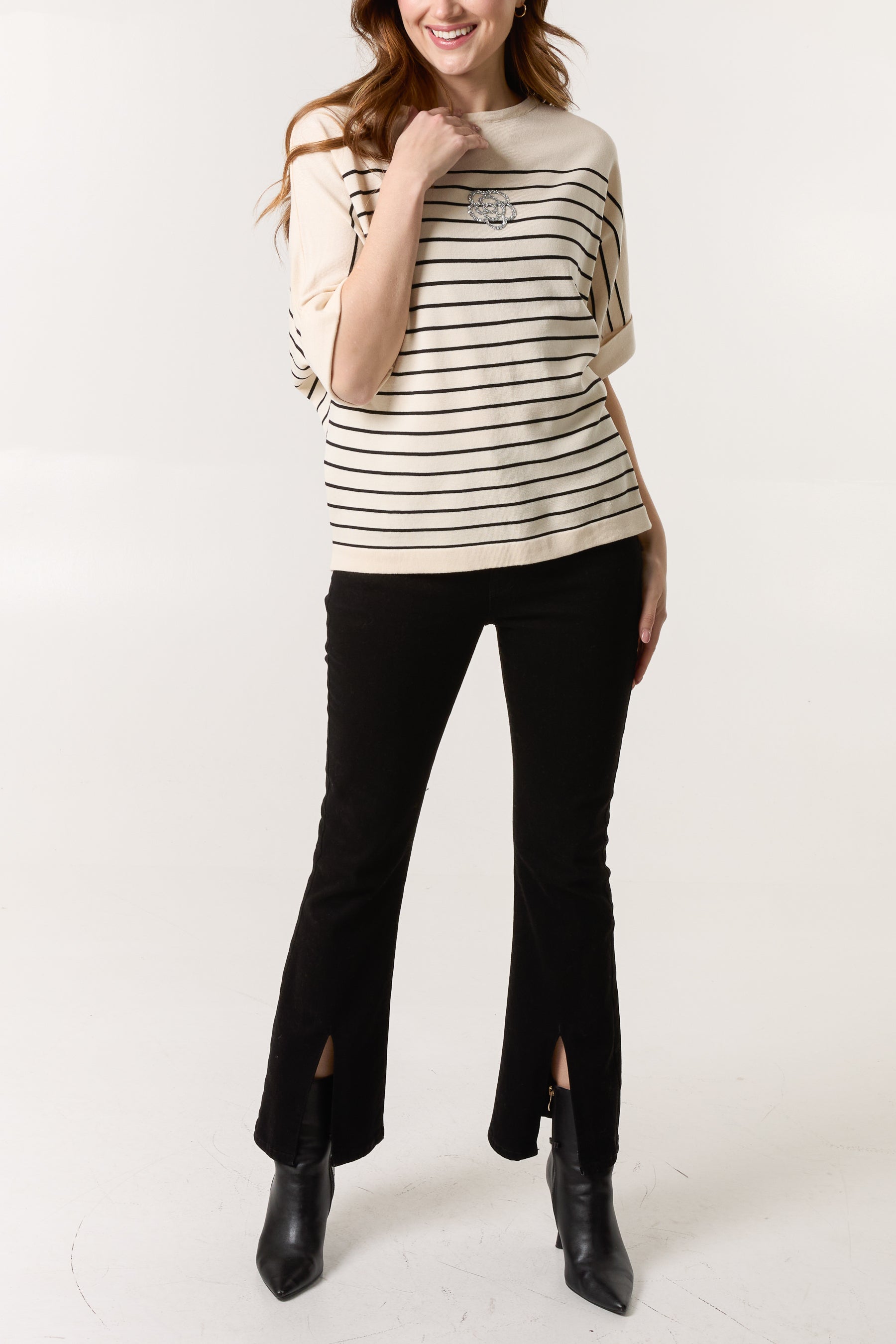 Glitter Flower Horizontal Striped Top