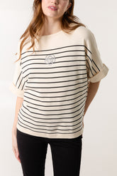 Glitter Flower Horizontal Striped Top