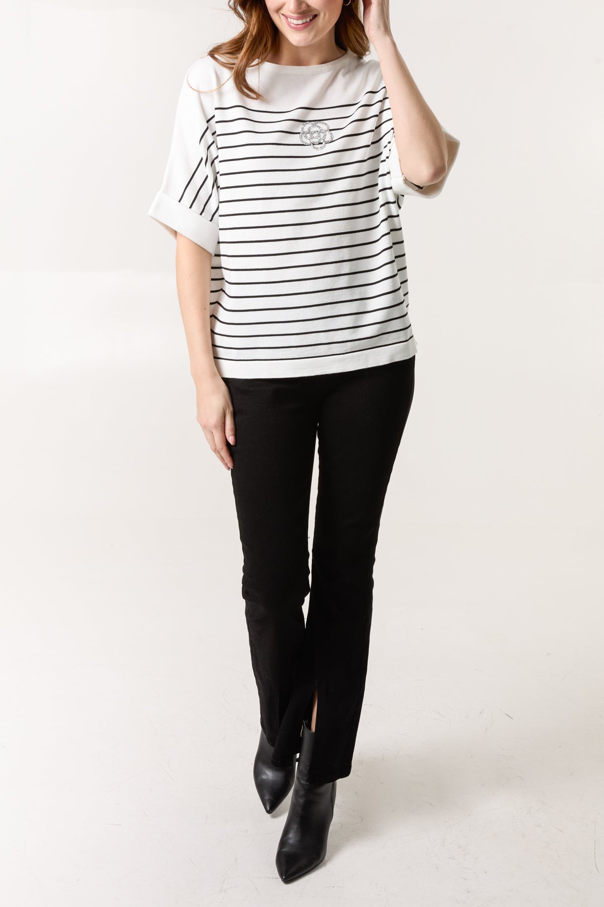 Glitter Flower Horizontal Striped Top